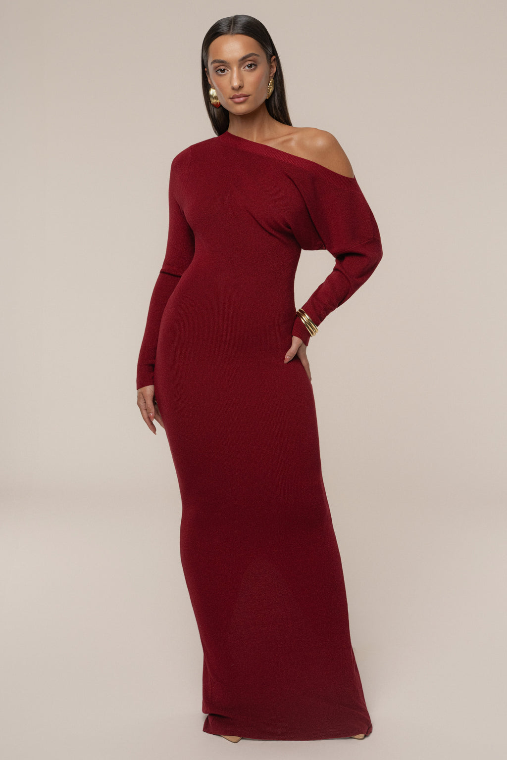 Red Night Shimmers Asymmetrical Maxi Dress