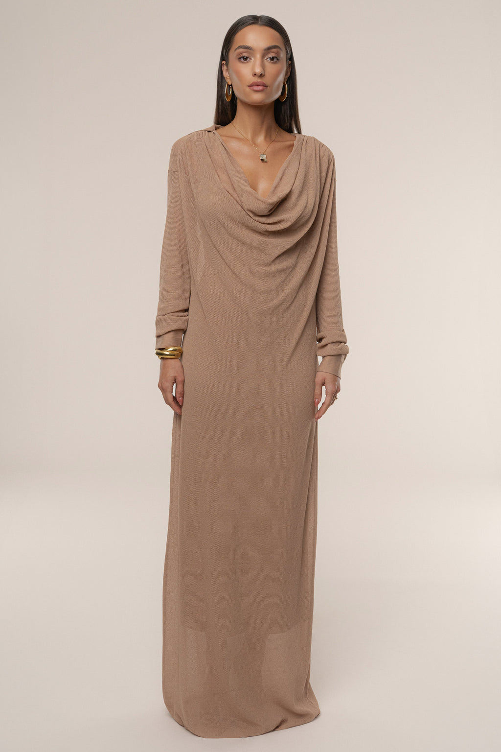 Tan Savanna Cowl Maxi Dress
