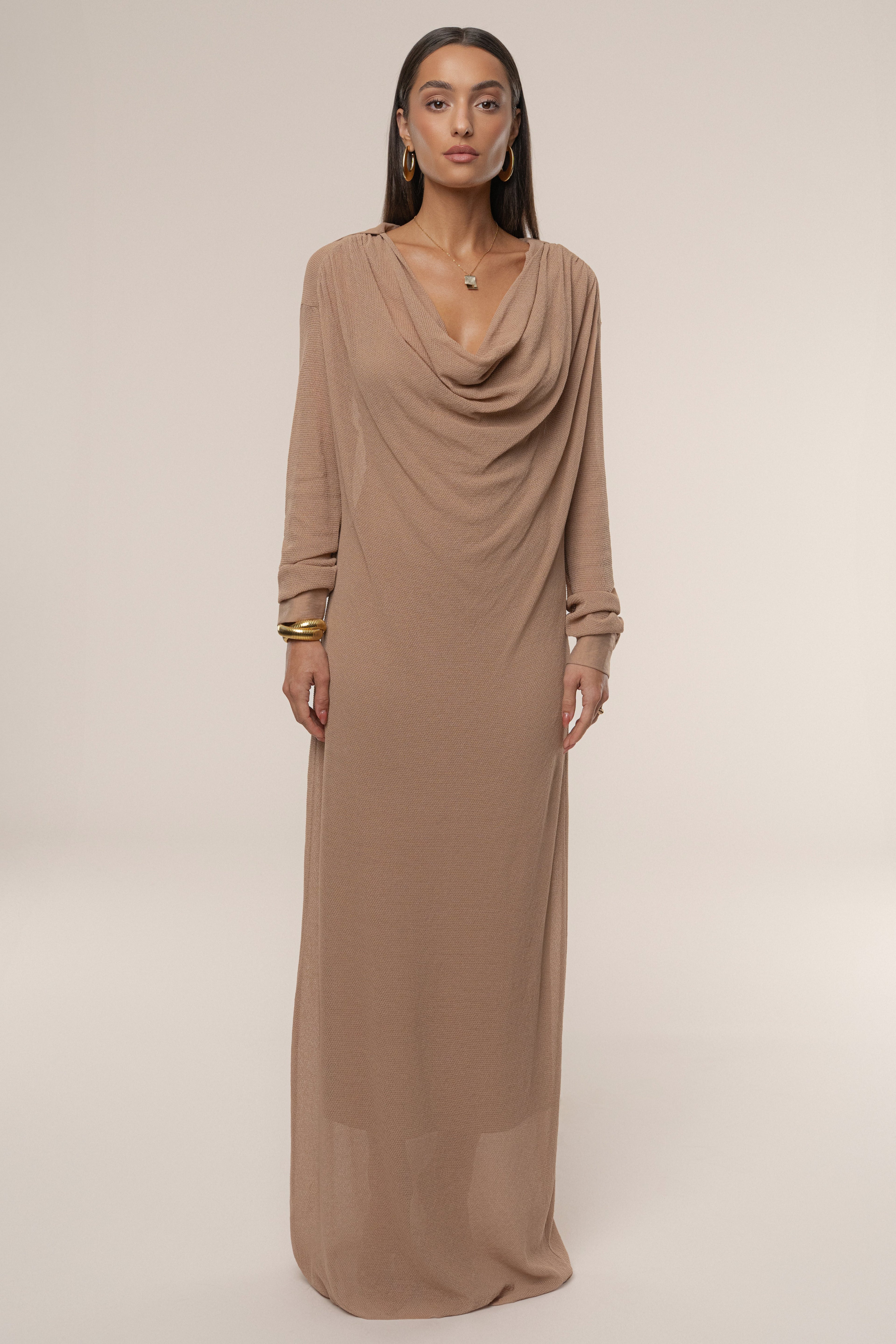 Tan Savanna Cowl Maxi Dress
