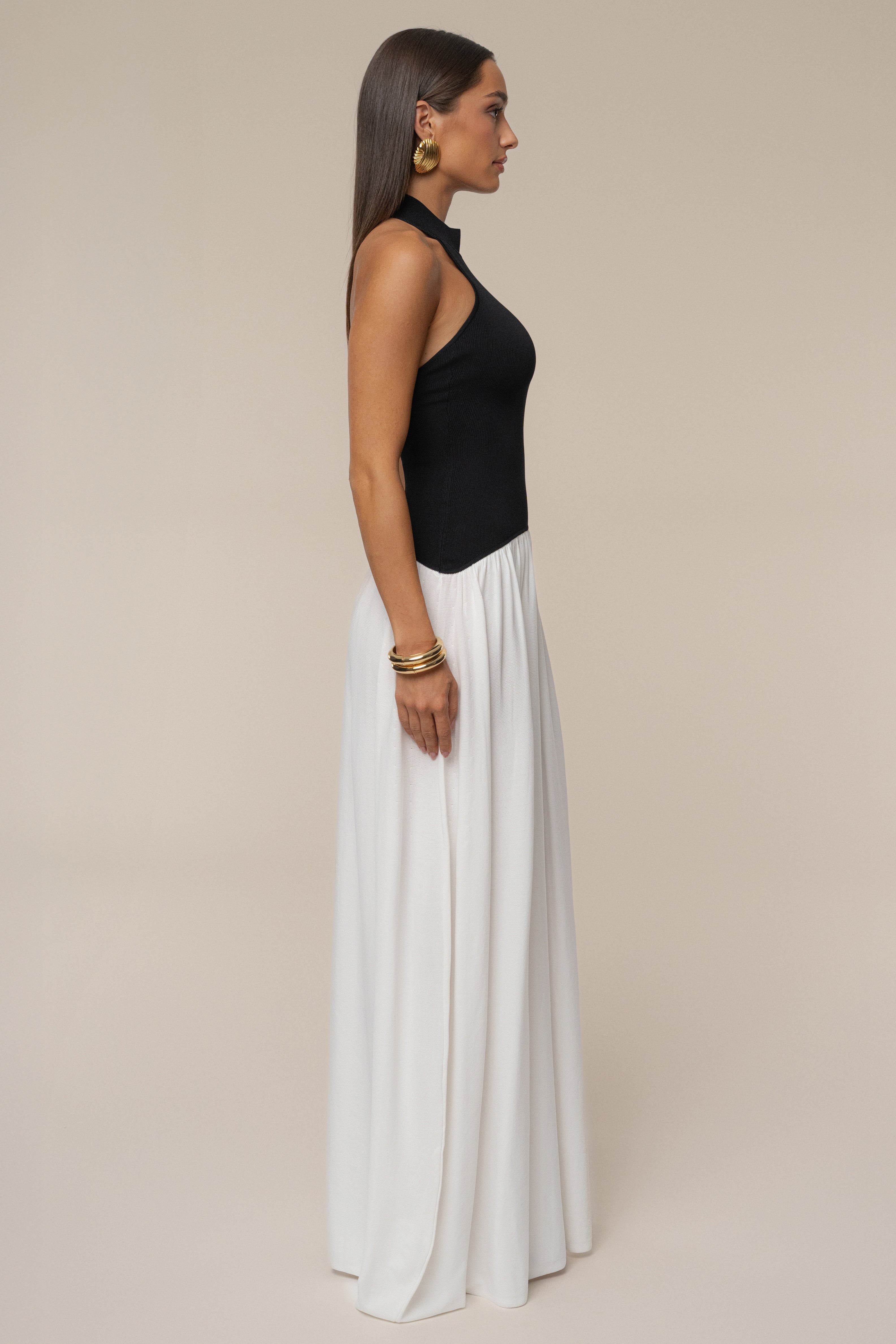 Black/Ivory Capri Contrast Maxi Dress