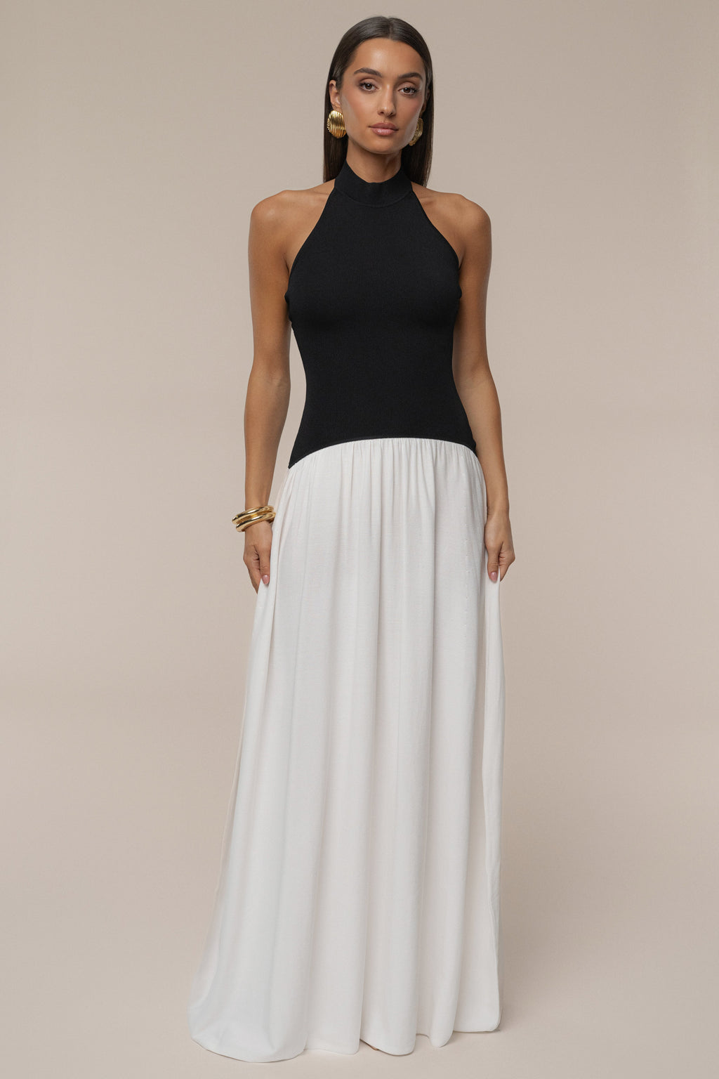Black/Ivory Capri Contrast Maxi Dress