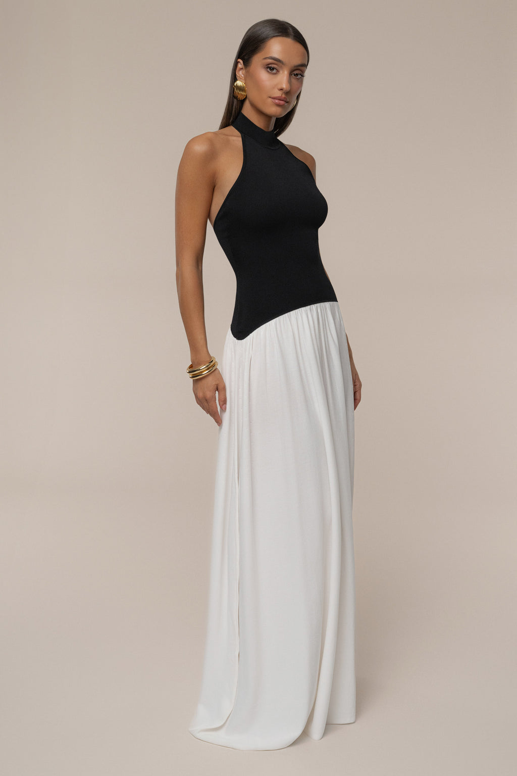 Black/Ivory Capri Contrast Maxi Dress