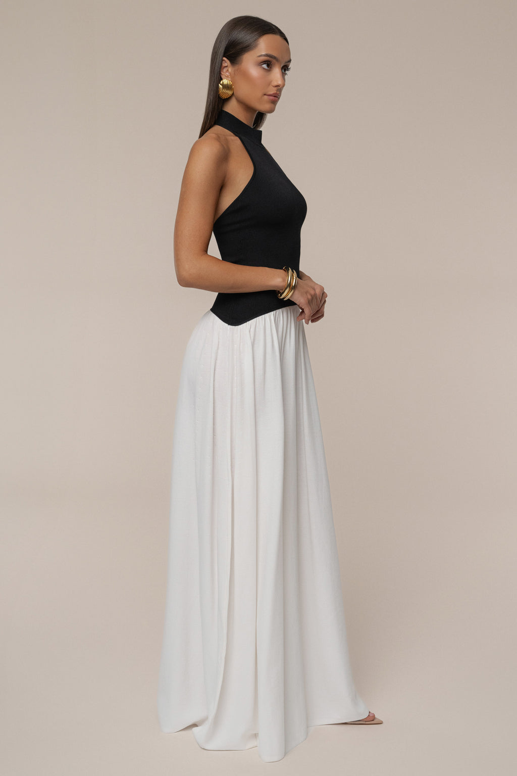 Black/Ivory Capri Contrast Maxi Dress