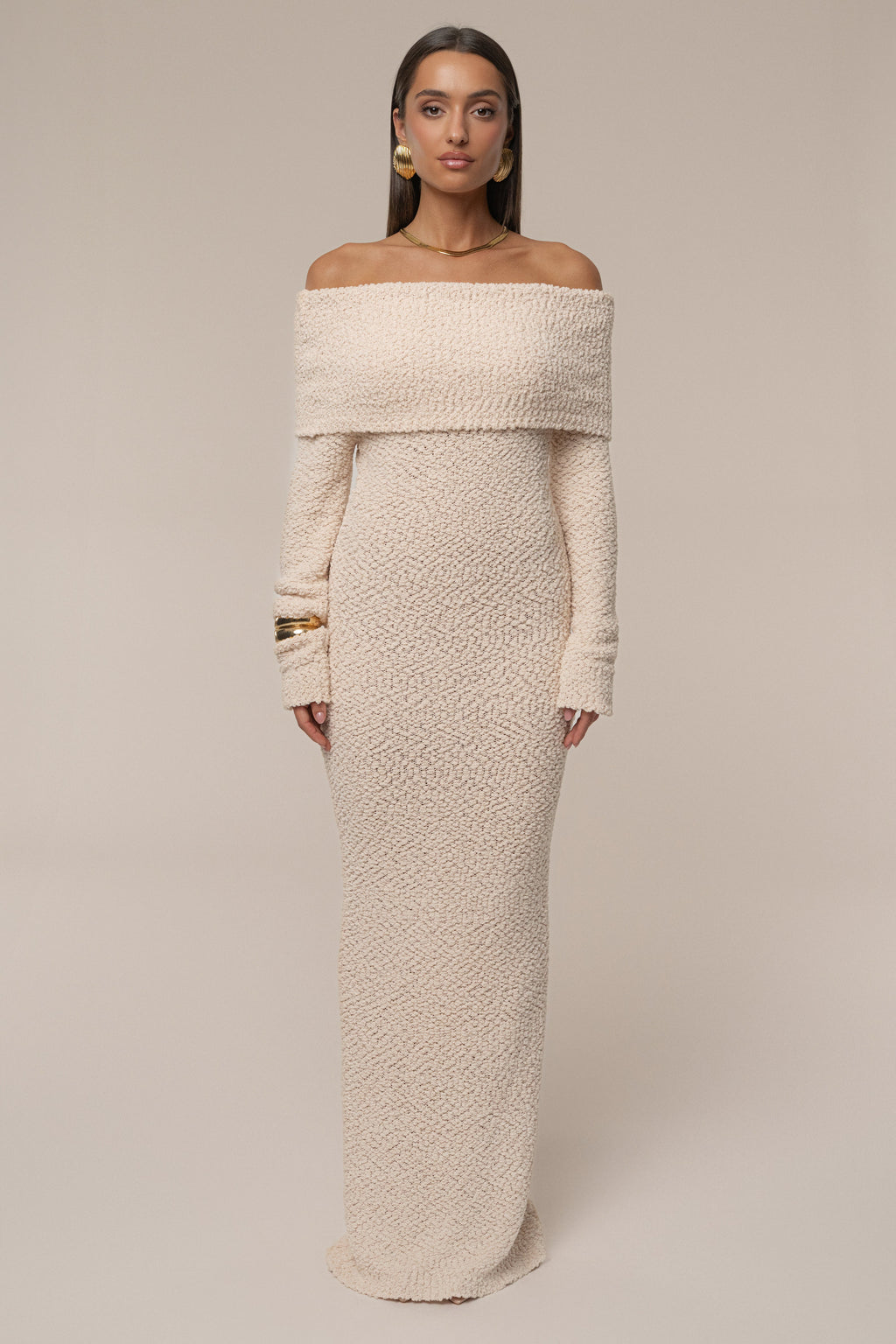 Cream Olivea Knit Maxi Dress