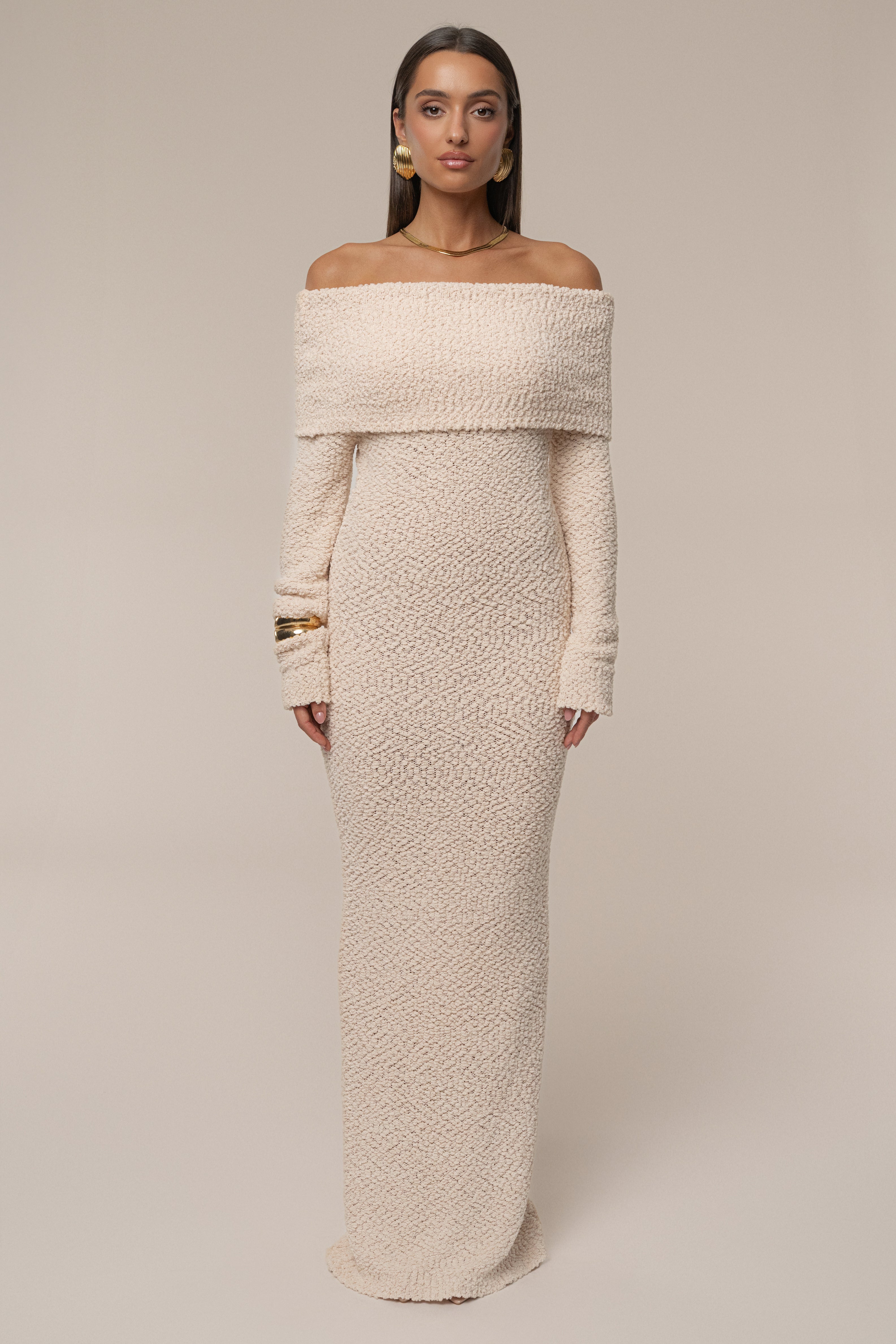 Cream Olivea Knit Maxi Dress