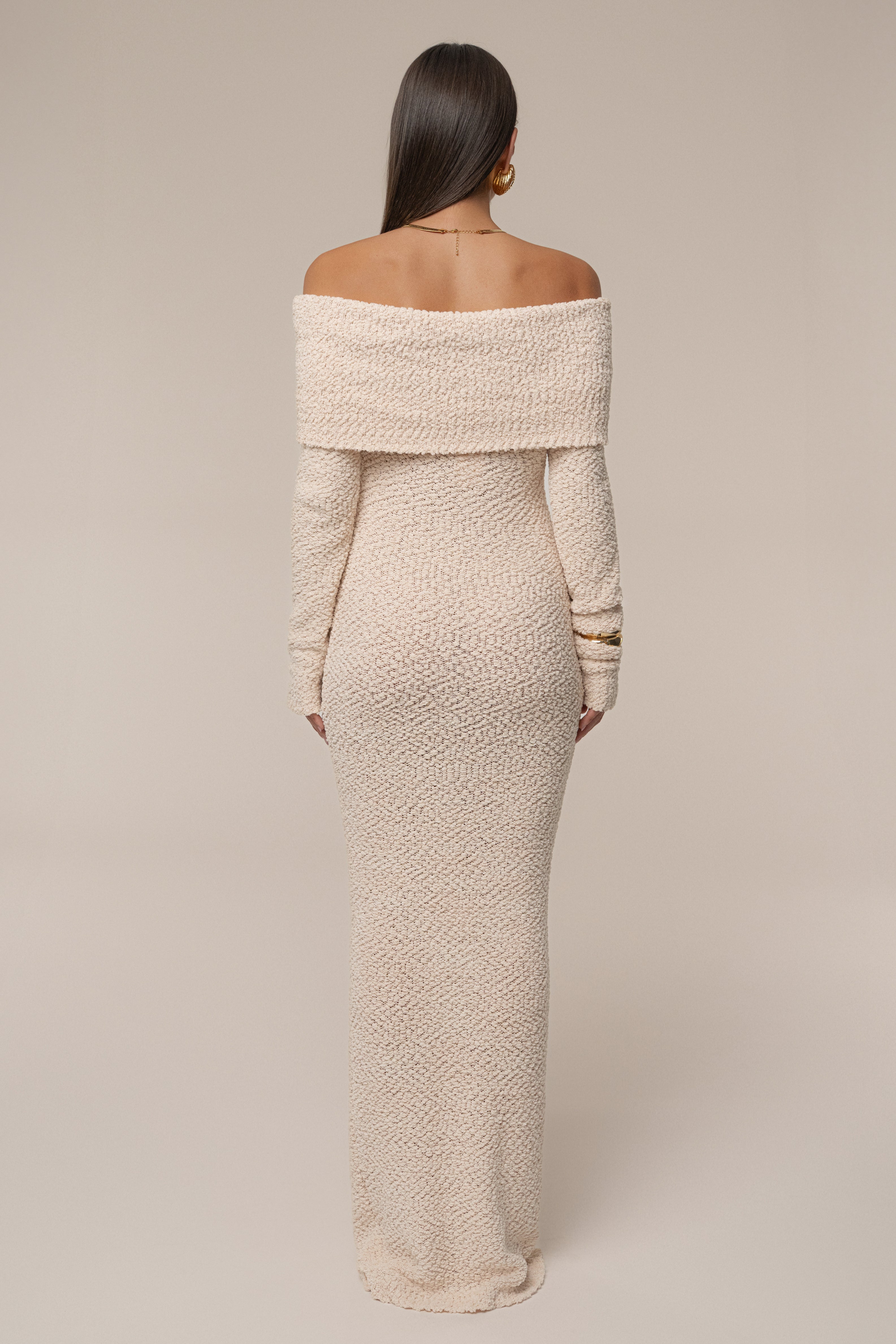 Cream Olivea Knit Maxi Dress