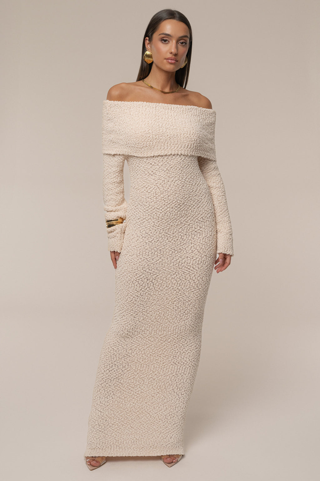 Cream Olivea Knit Maxi Dress