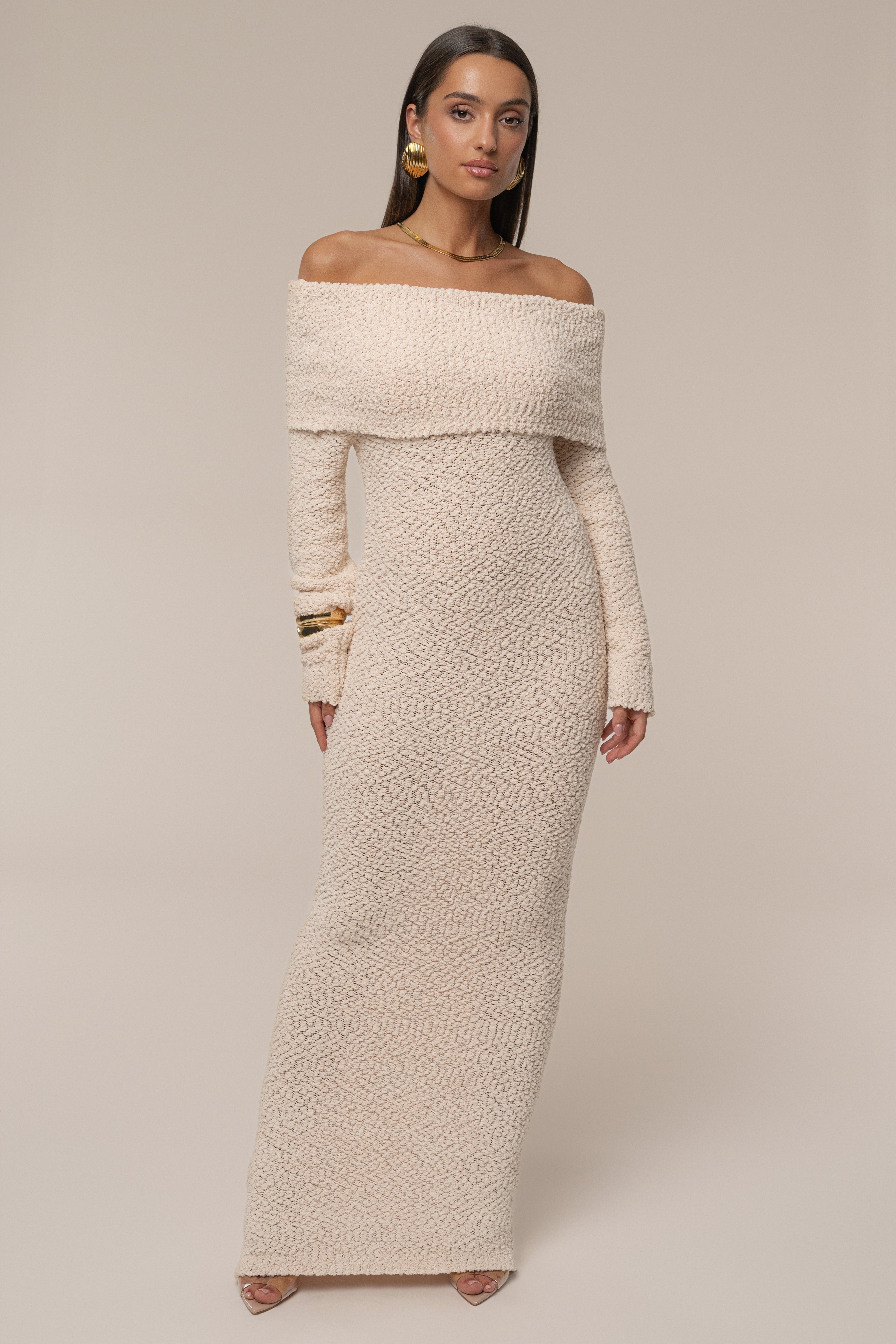 Cream Olivea Knit Maxi Dress