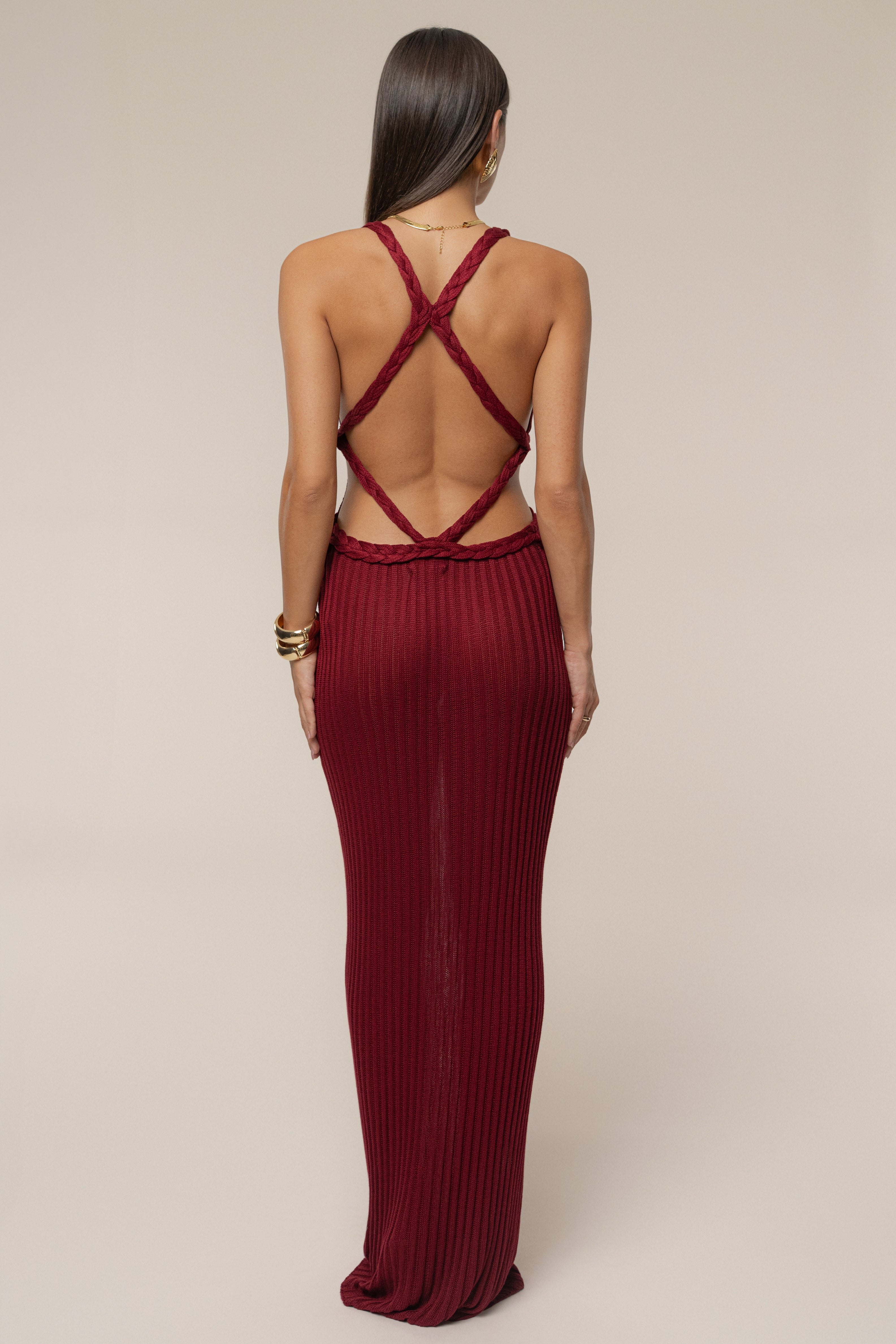 Burgundy Drift And Dream Braided Maxi Dress