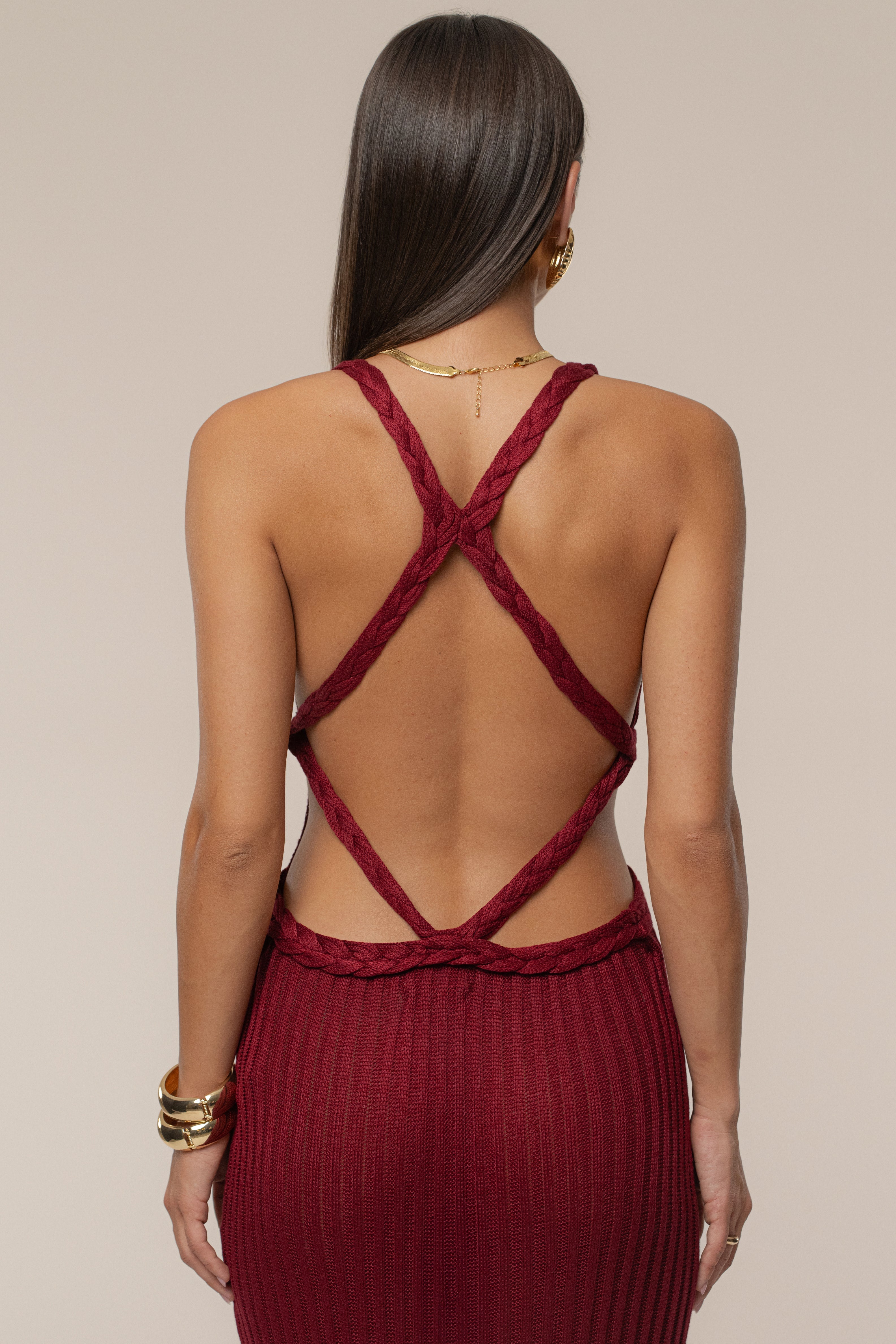 Burgundy Drift And Dream Braided Maxi Dress