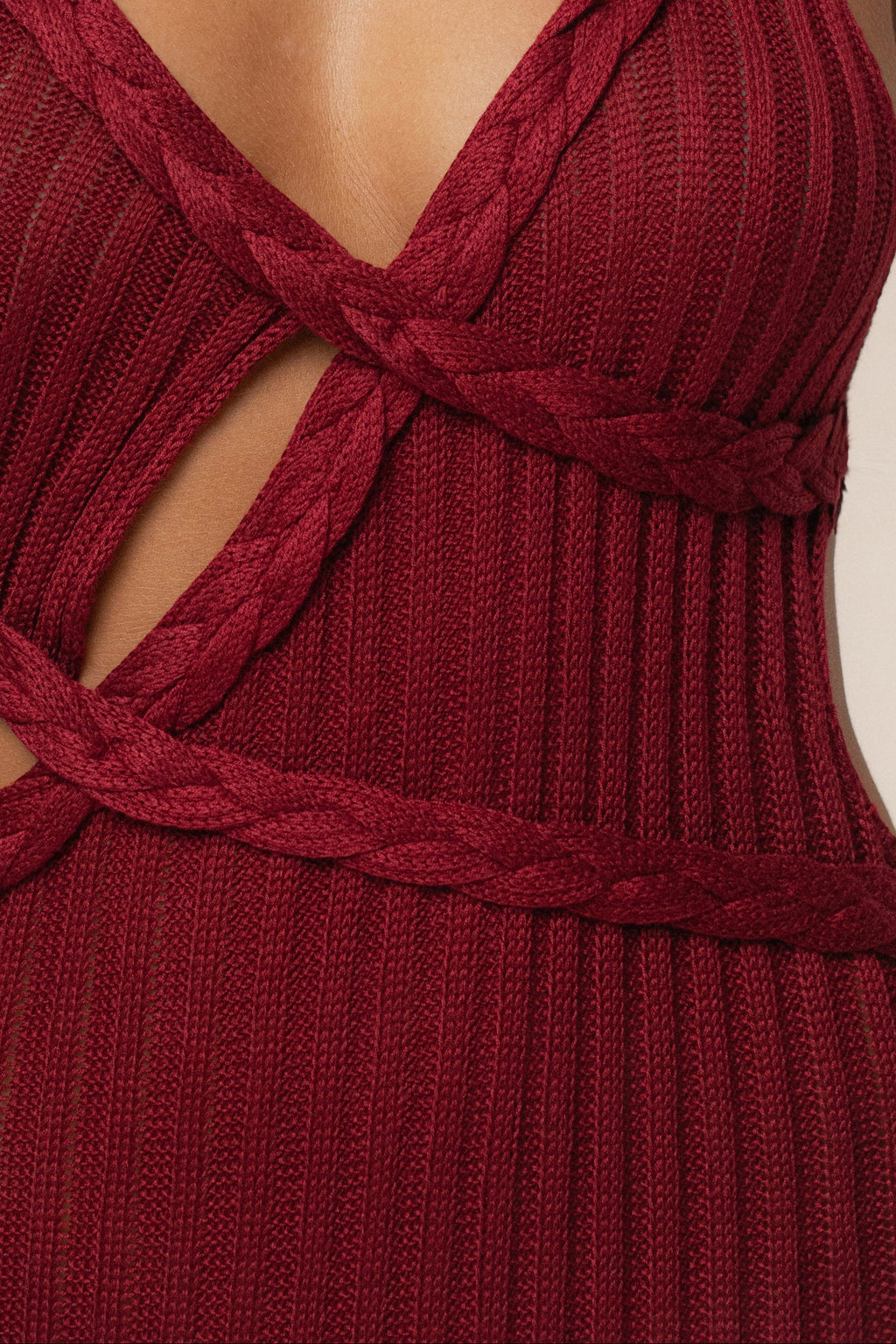 Burgundy Drift And Dream Braided Maxi Dress