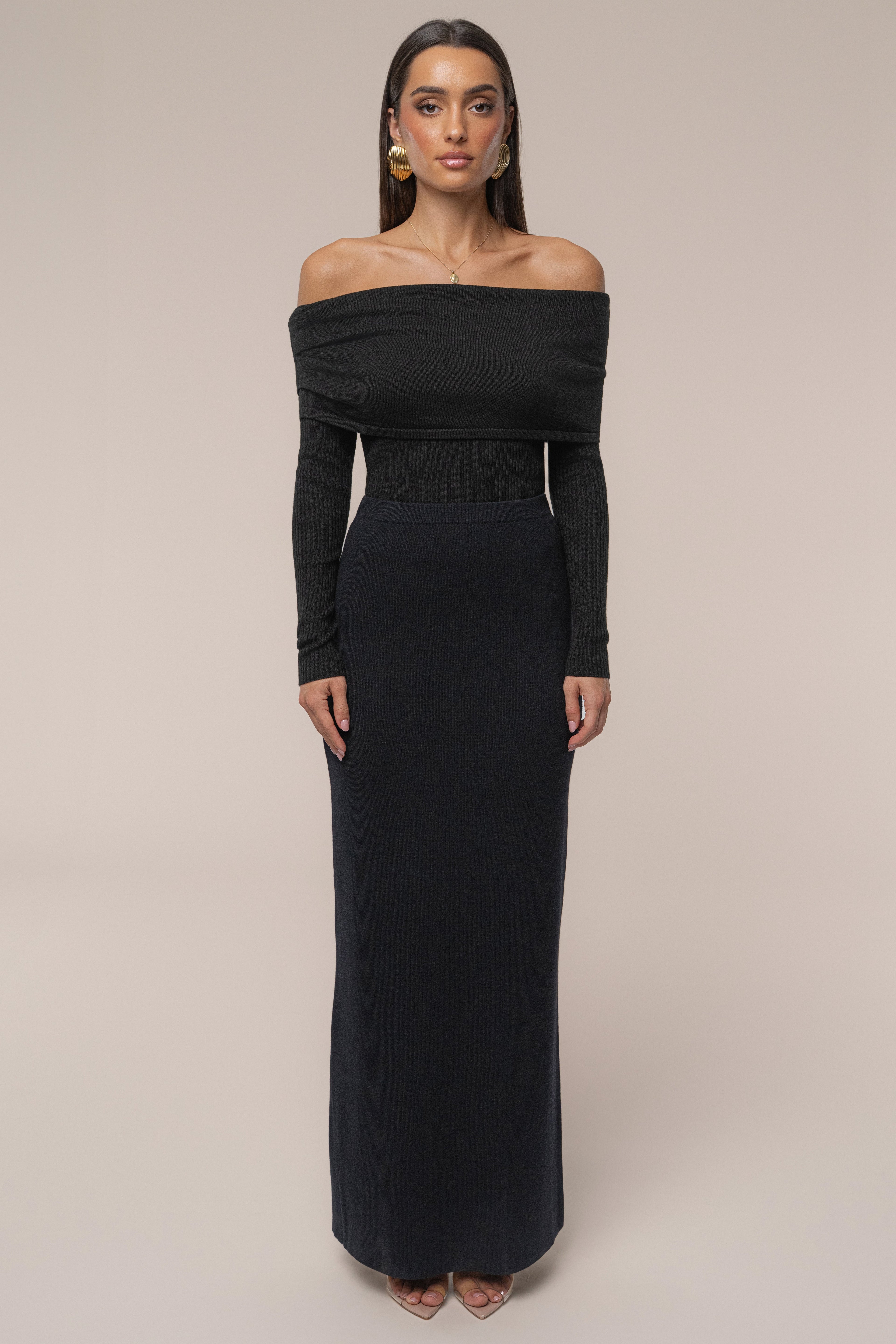 Black London Knit Maxi Skirt