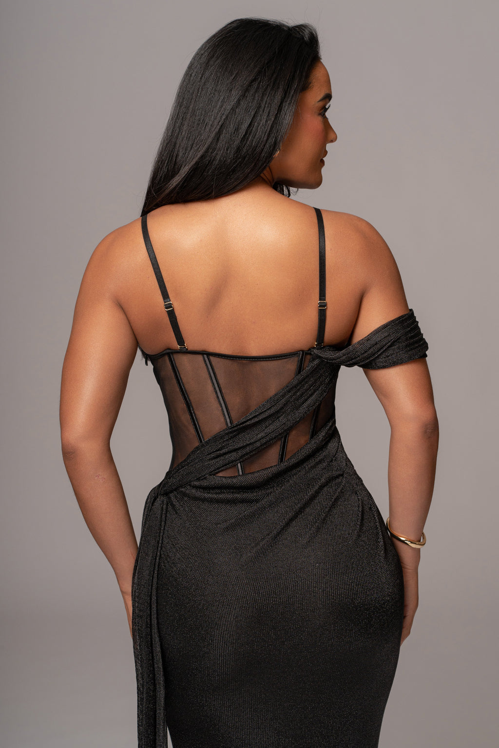 Black Metallic Corset Maxi Dress