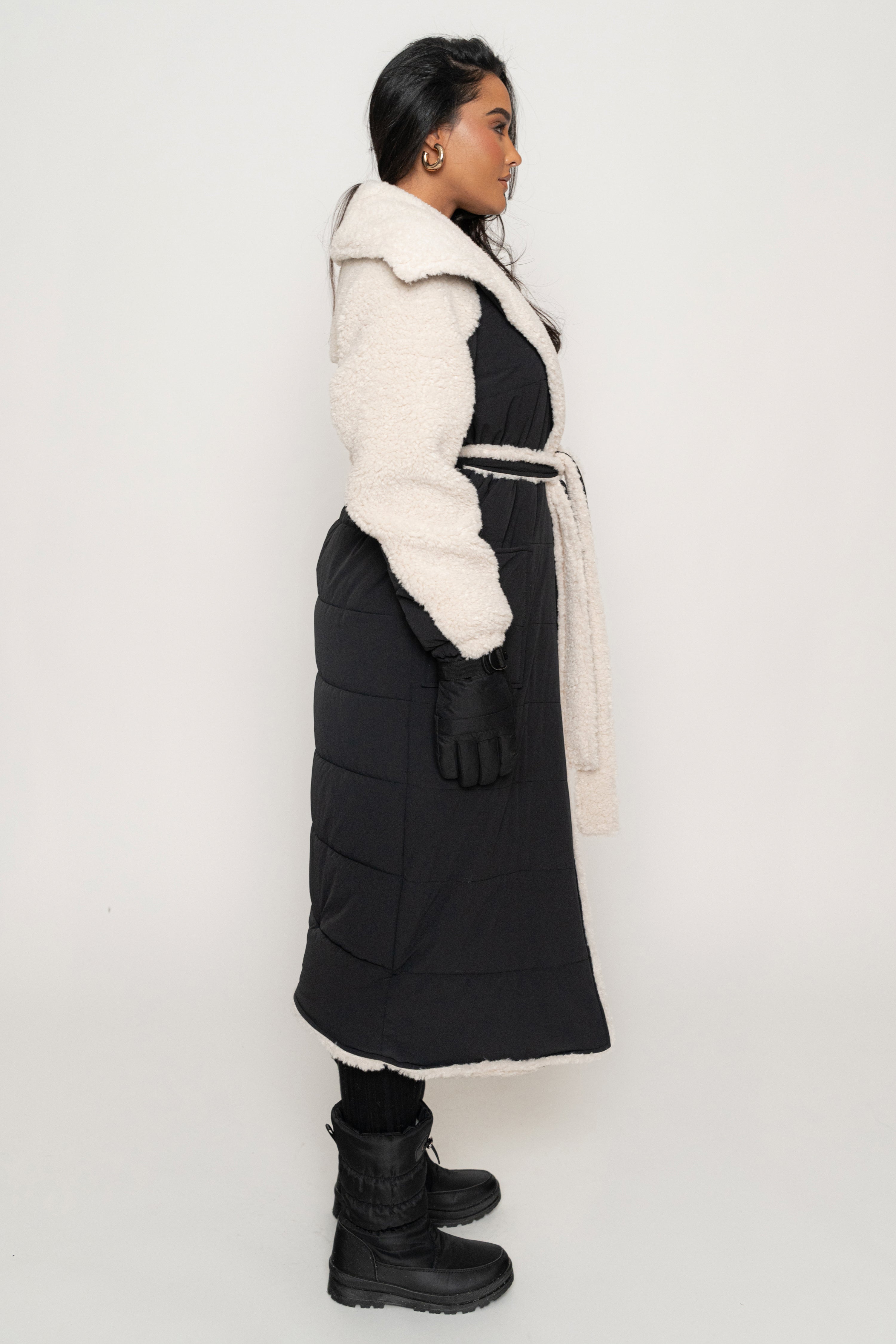 Black/Ivory Contrast Sherpa Coat