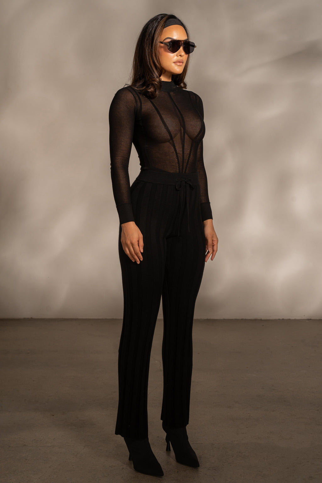 Black Darcey Ribbed Pants