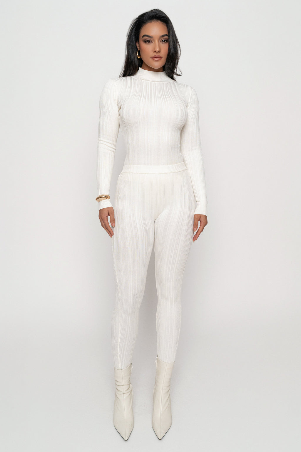 Ivory Ribbed High Waist Leggings