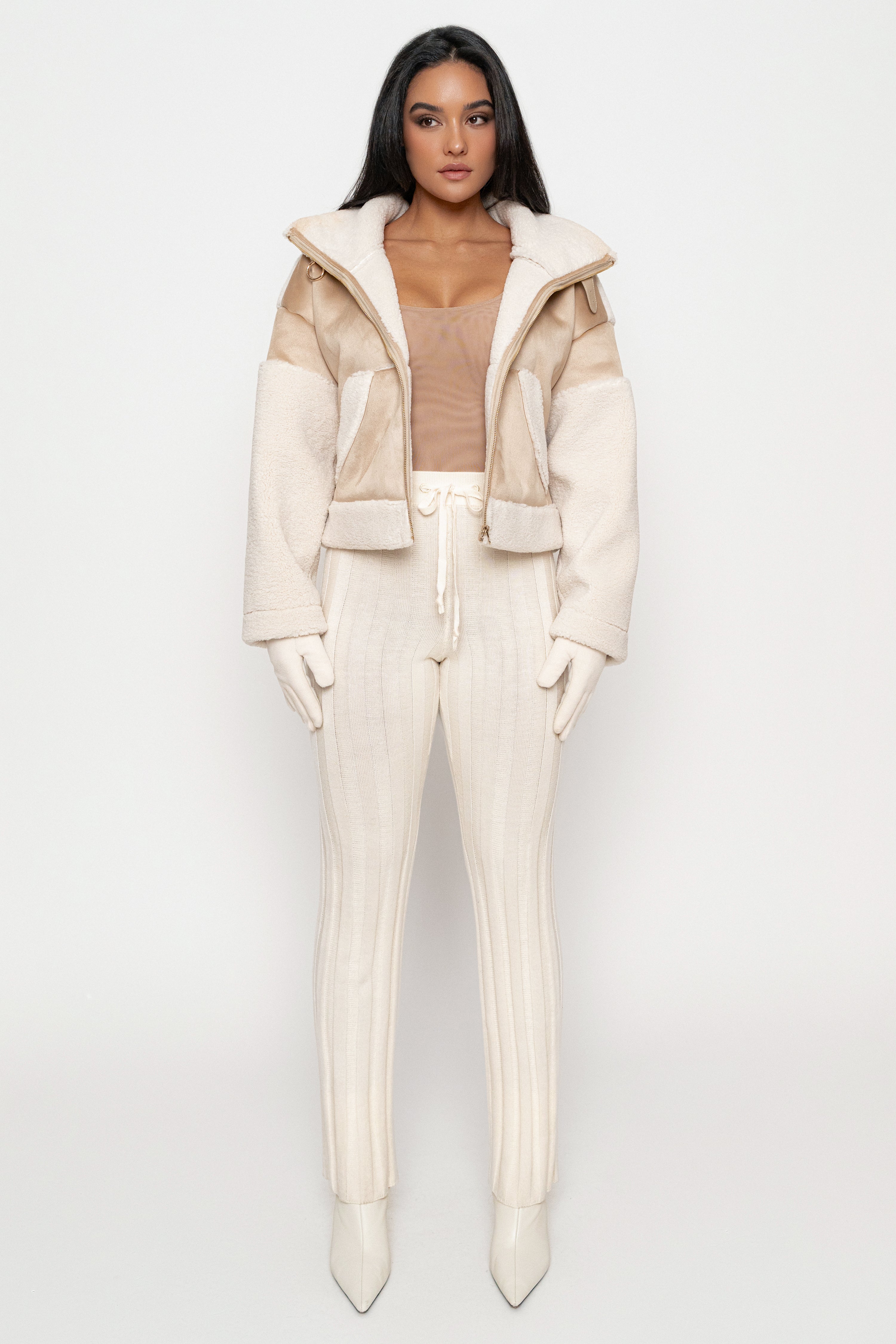 Sand Suede And Sherpa Jacket
