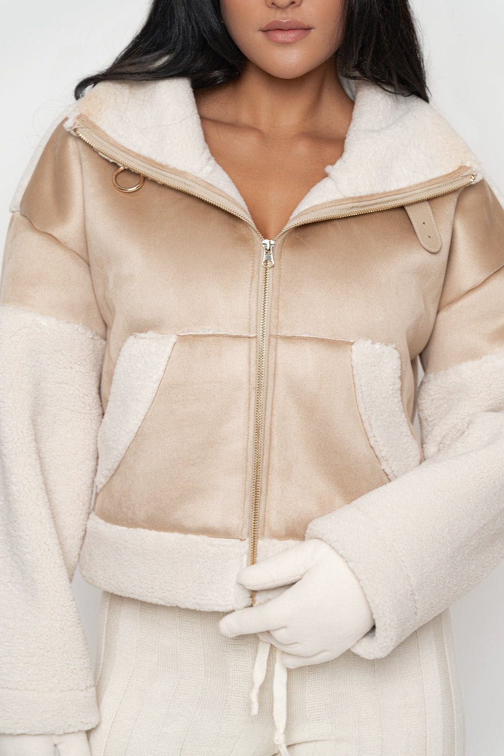 Sand Suede And Sherpa Jacket
