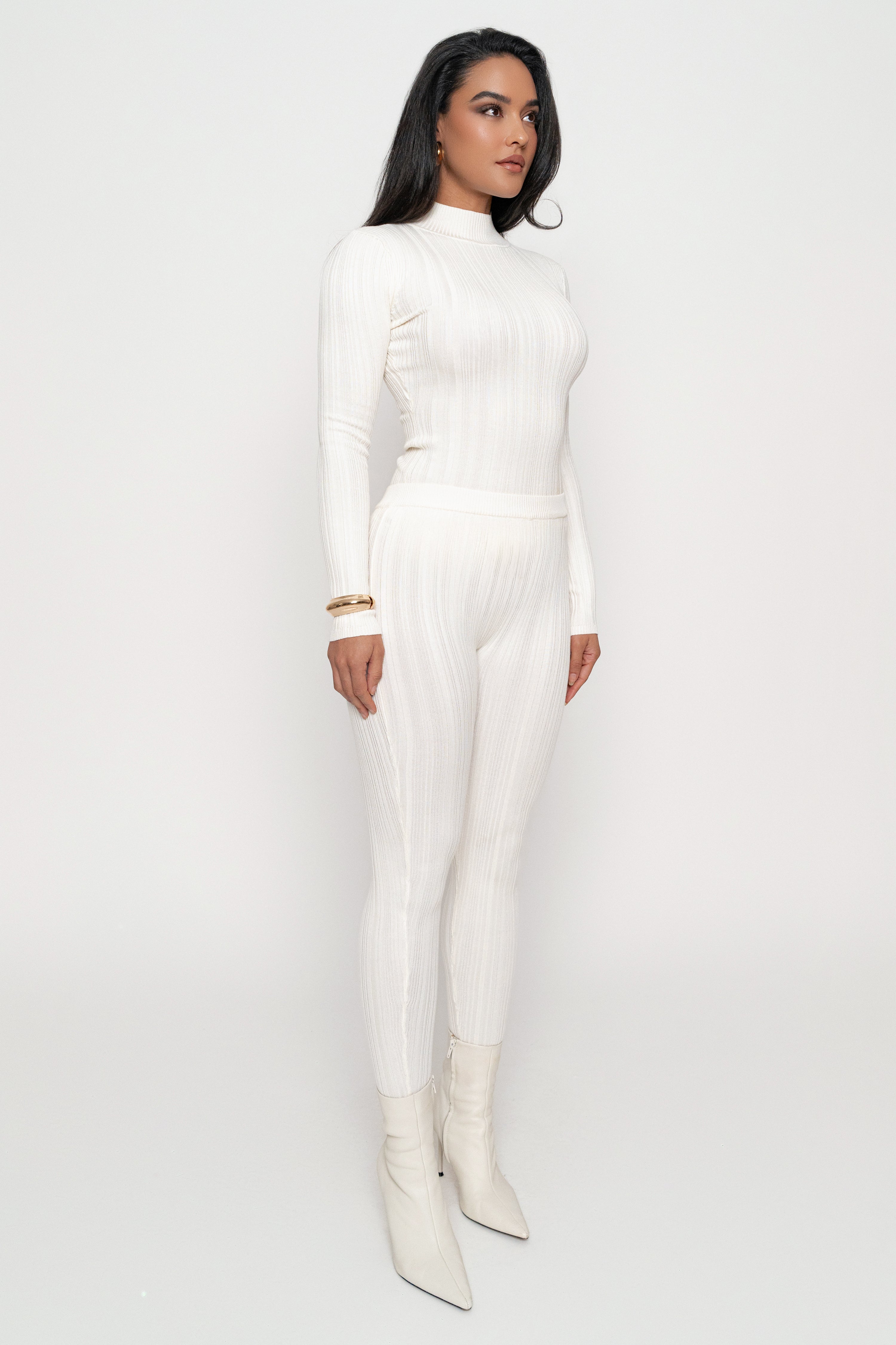 Ivory Ribbed High Waist Leggings
