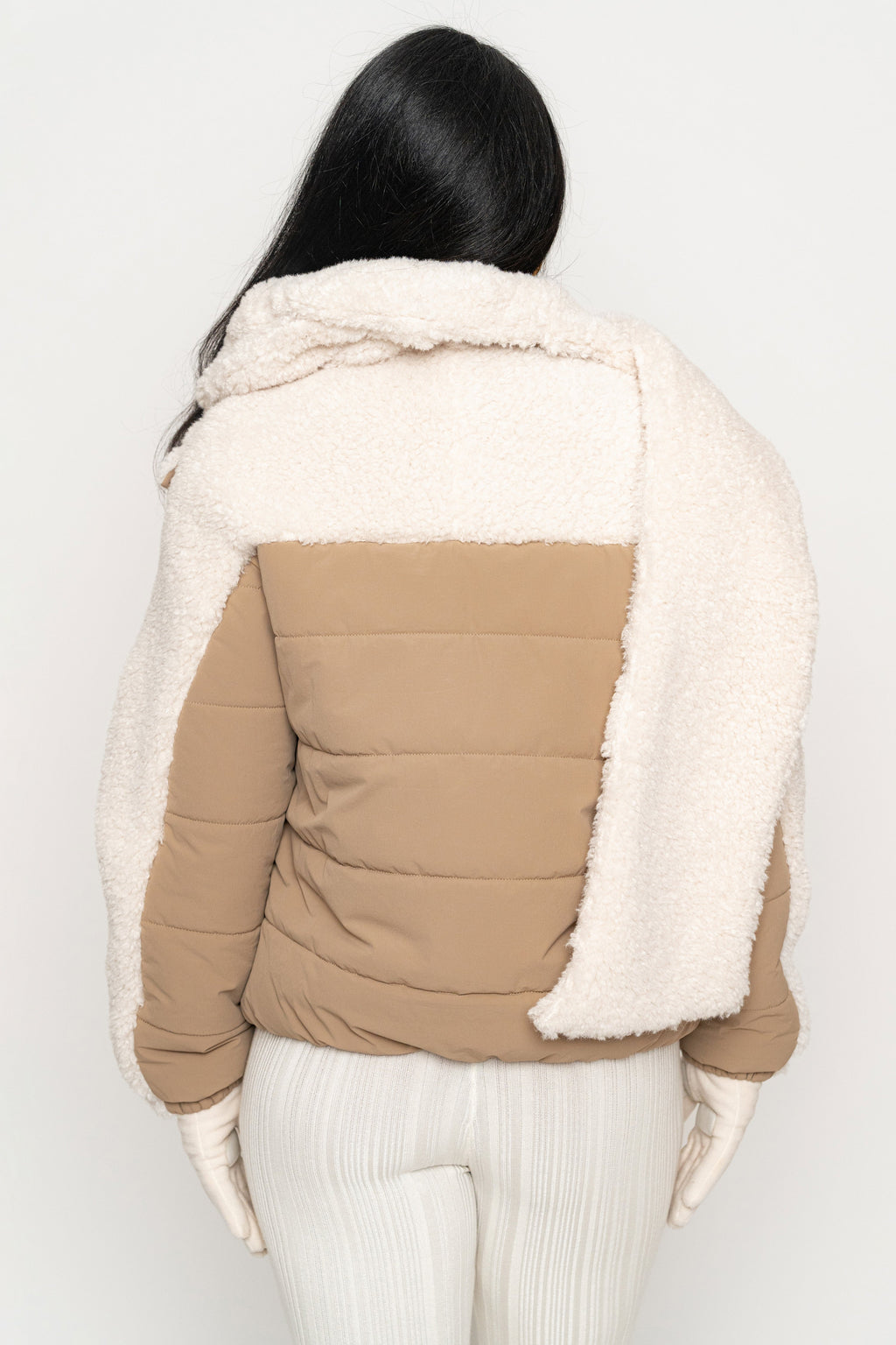 Beige/Ivory Contrast Sherpa Jacket