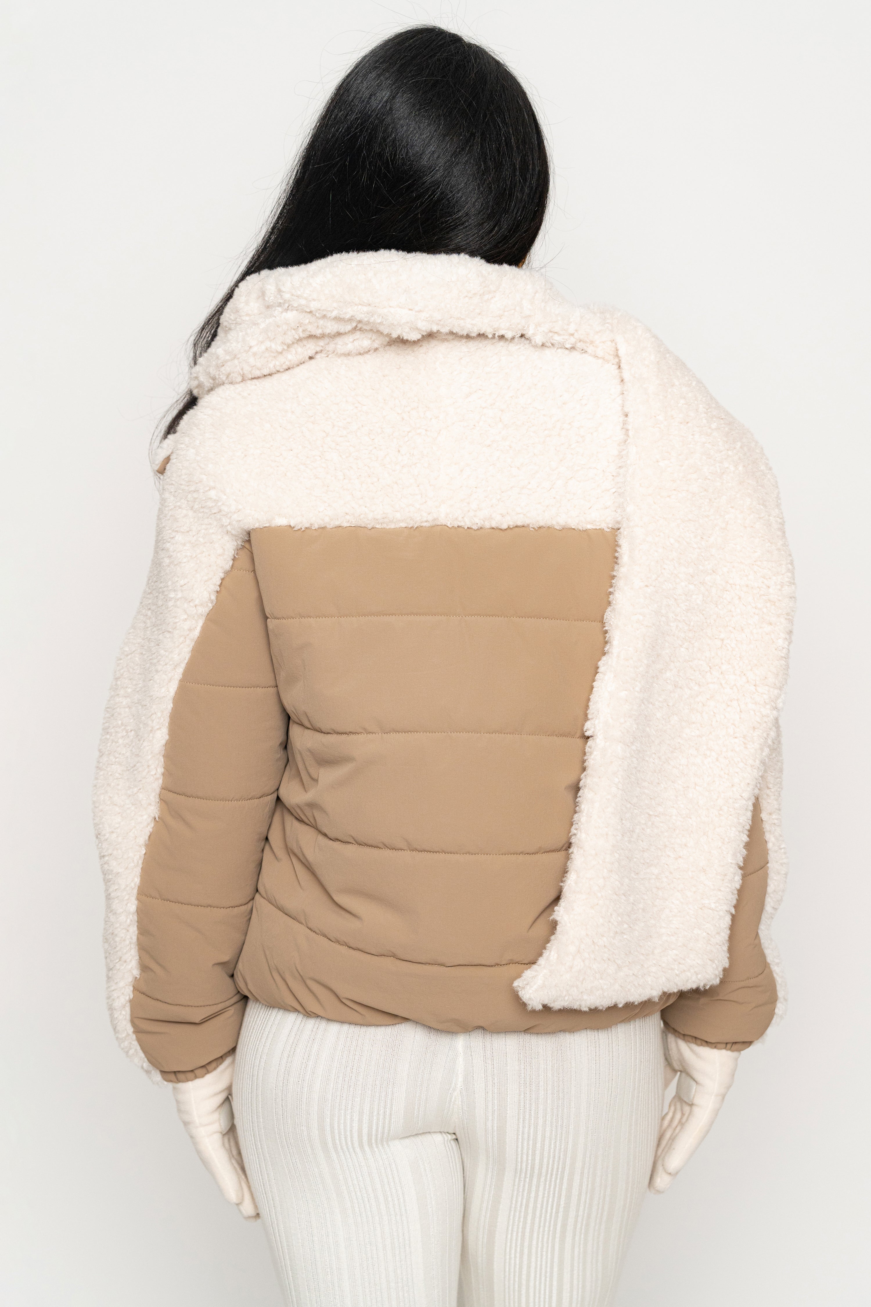 Beige/Ivory Contrast Sherpa Jacket