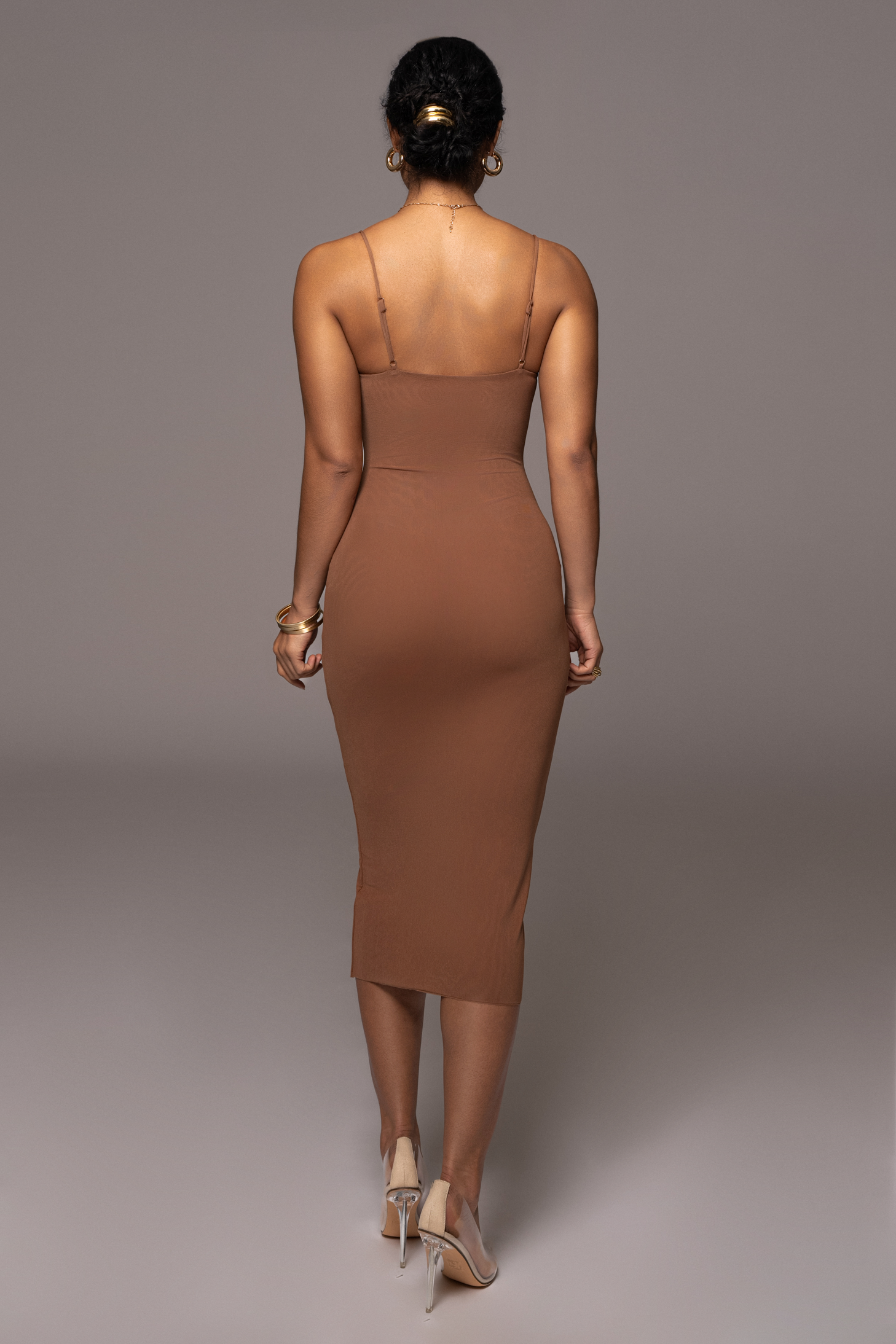 Pecan Rochelle Mesh Midi Dress