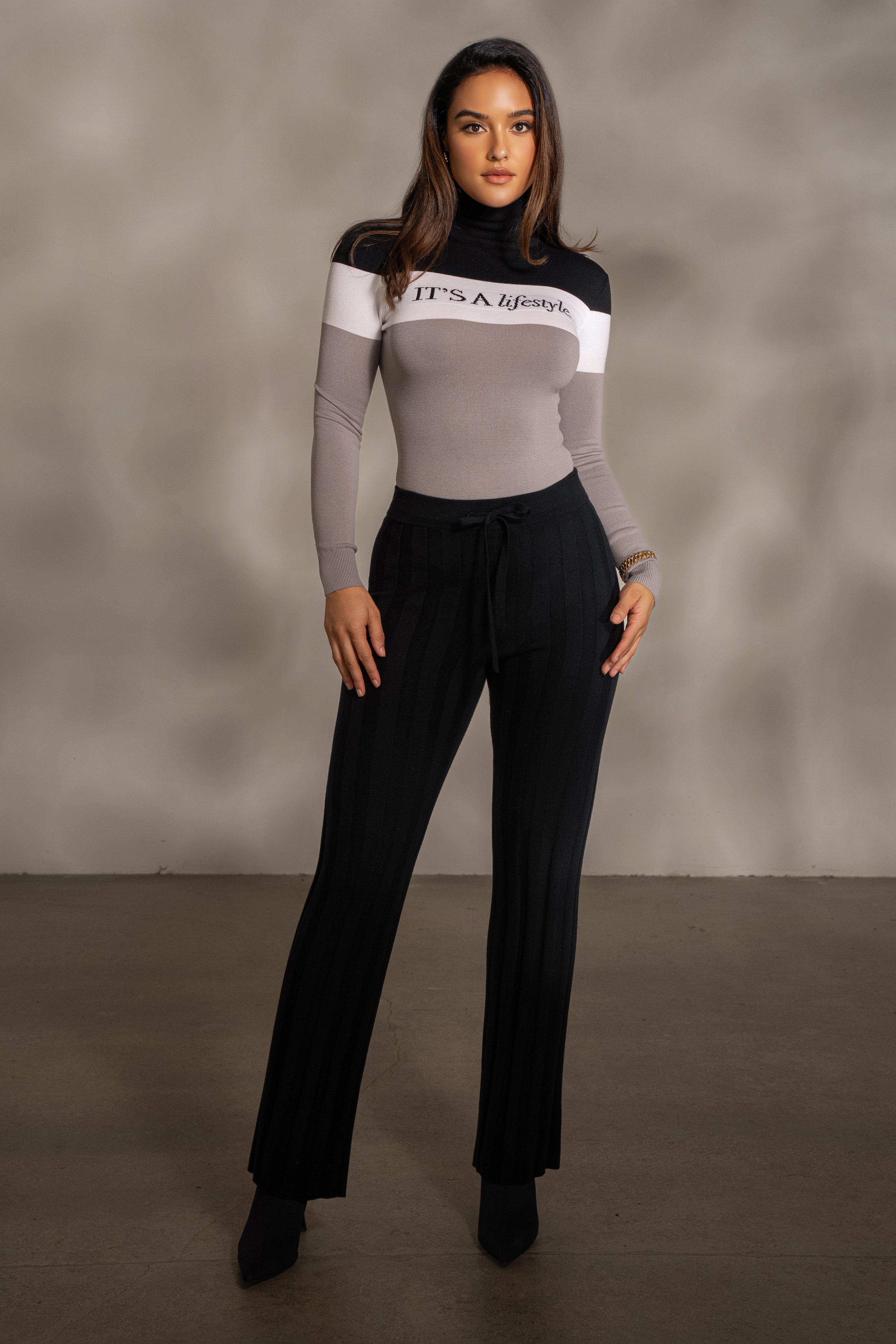 Black Darcey Ribbed Pants