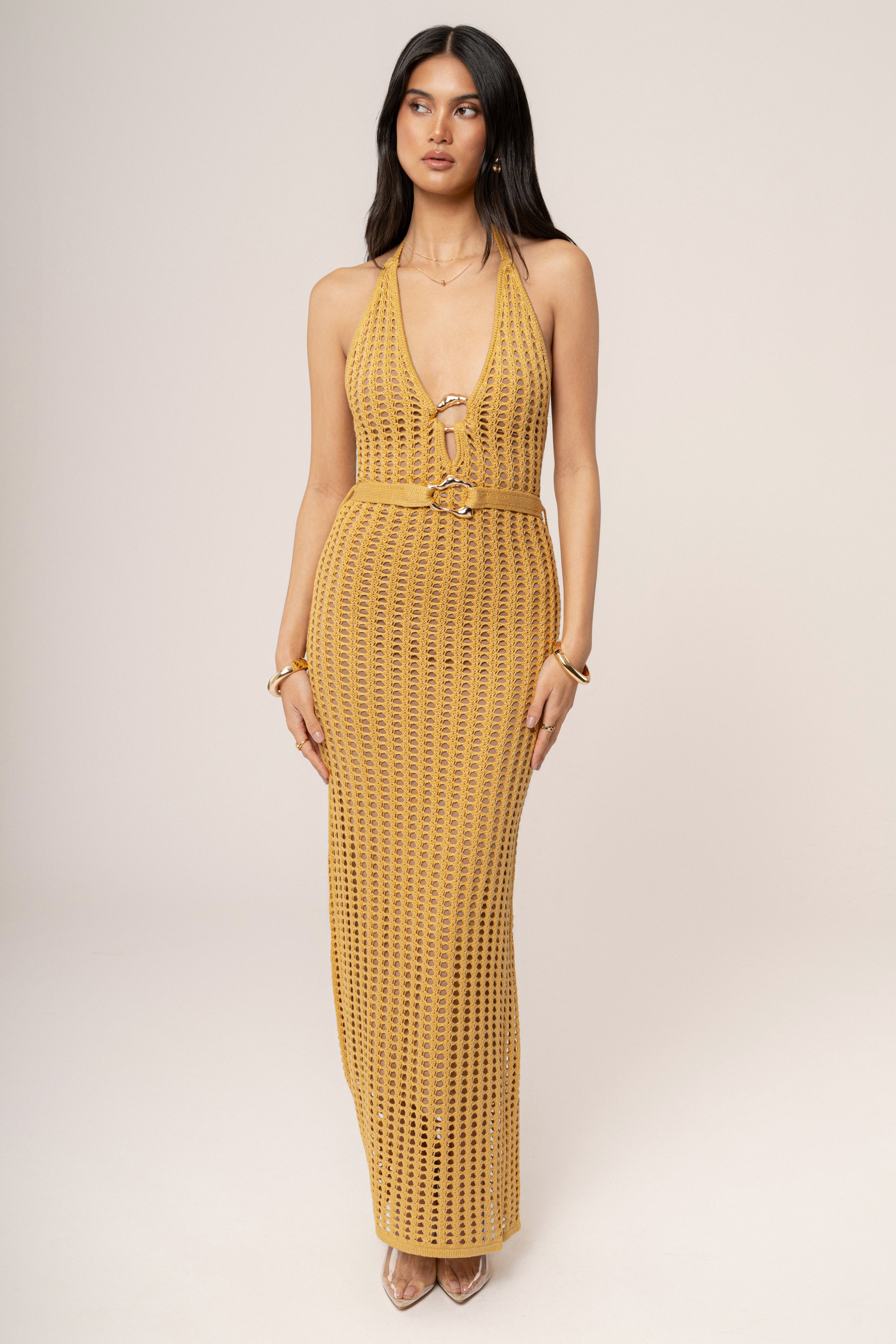 Yellow Oceanic Dream Crochet Maxi Dress