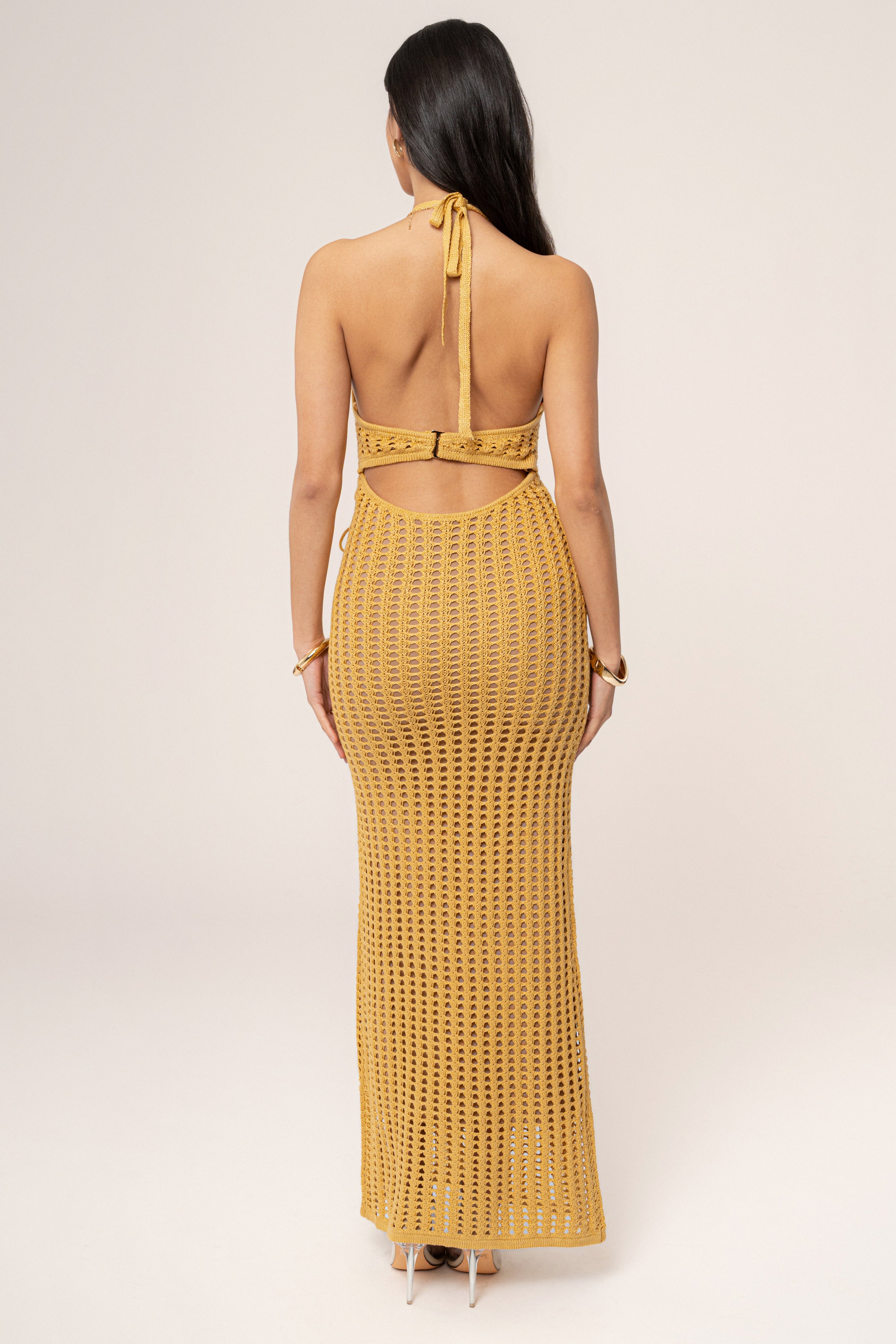 Yellow Oceanic Dream Crochet Maxi Dress