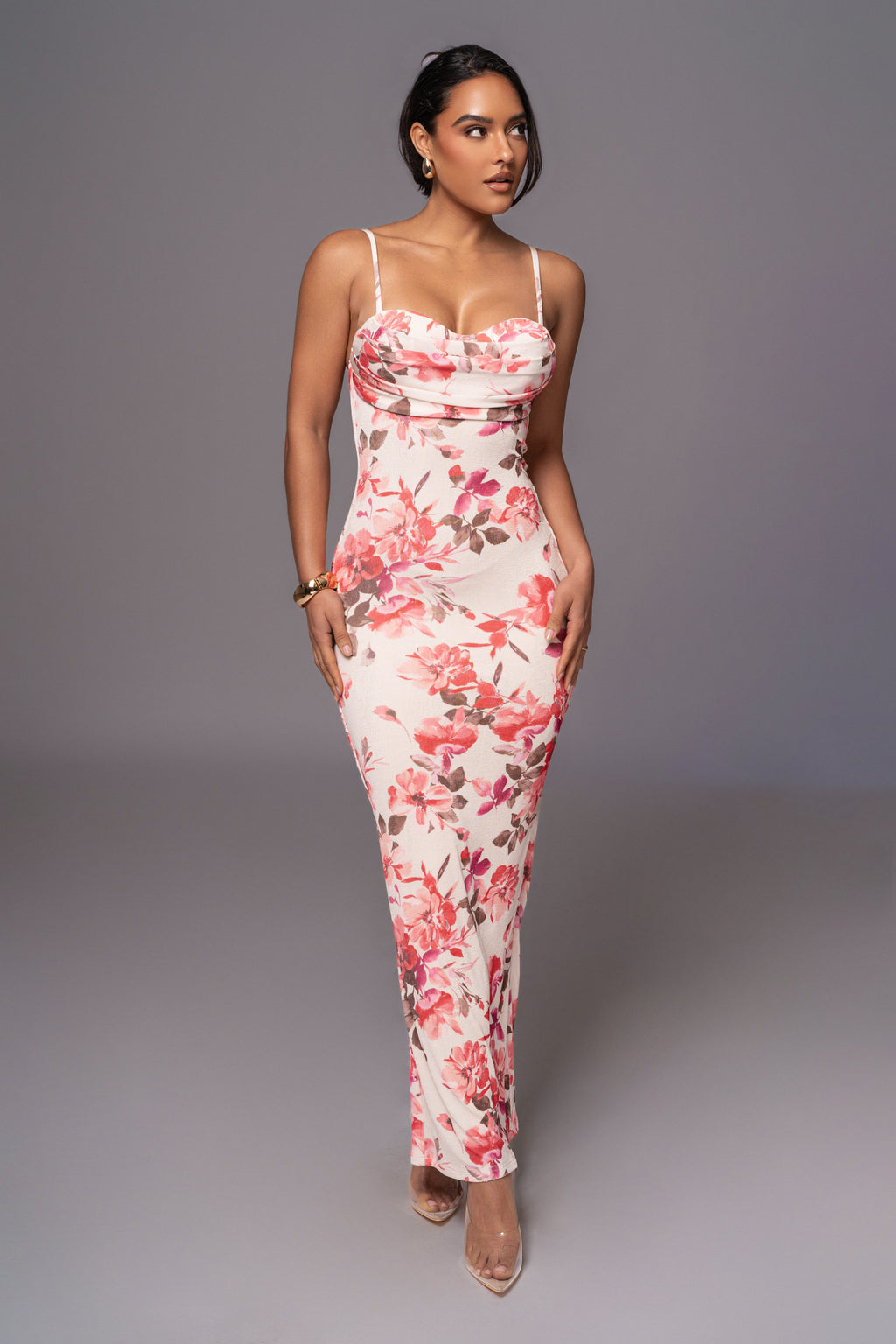 Ivory Floral Slinky Visions Of You Maxi Dress