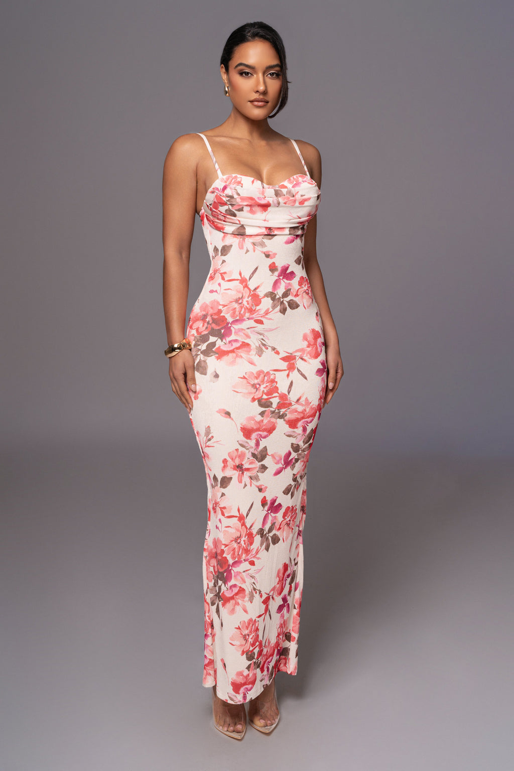 Ivory Floral Slinky Visions Of You Maxi Dress