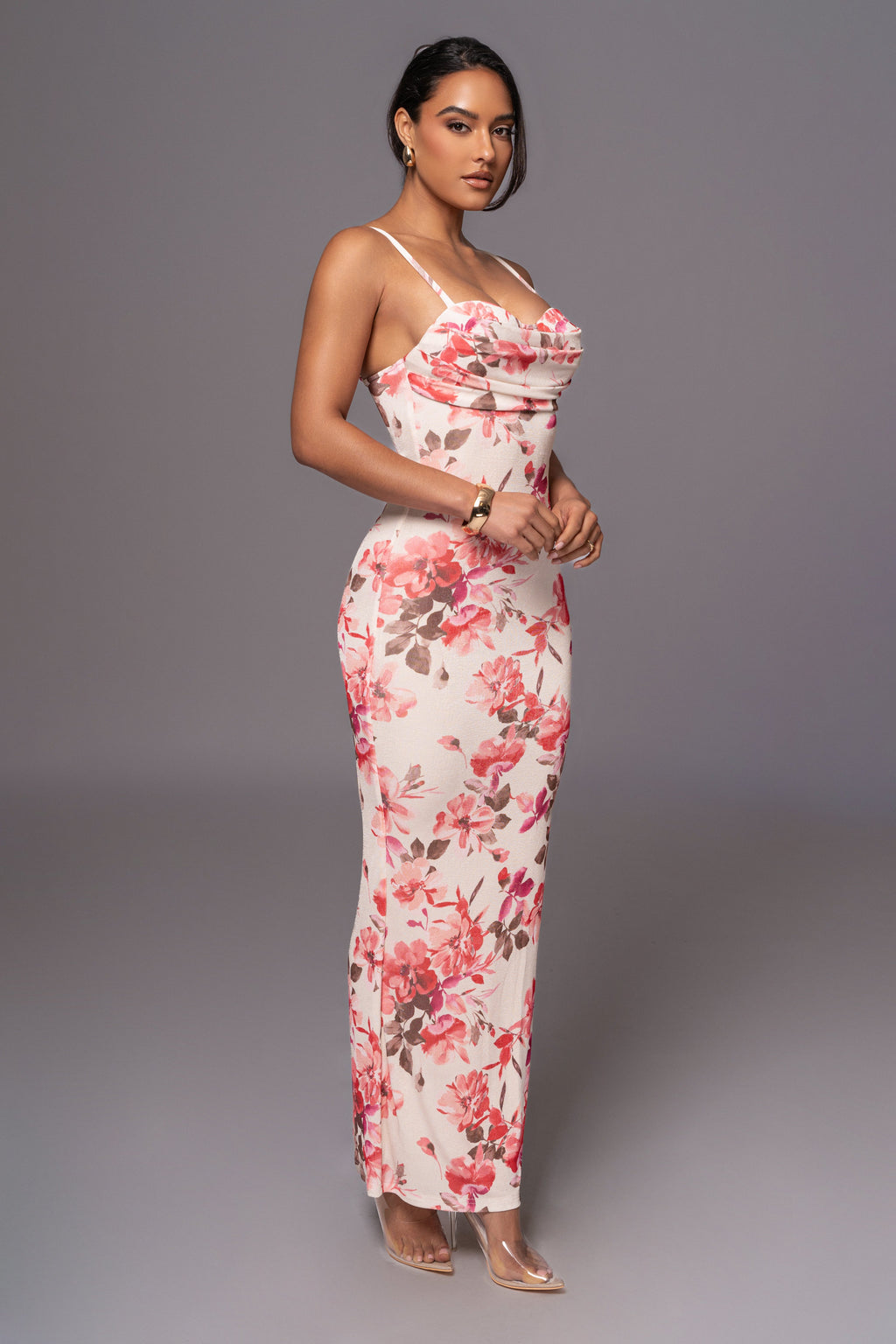 Ivory Floral Slinky Visions Of You Maxi Dress