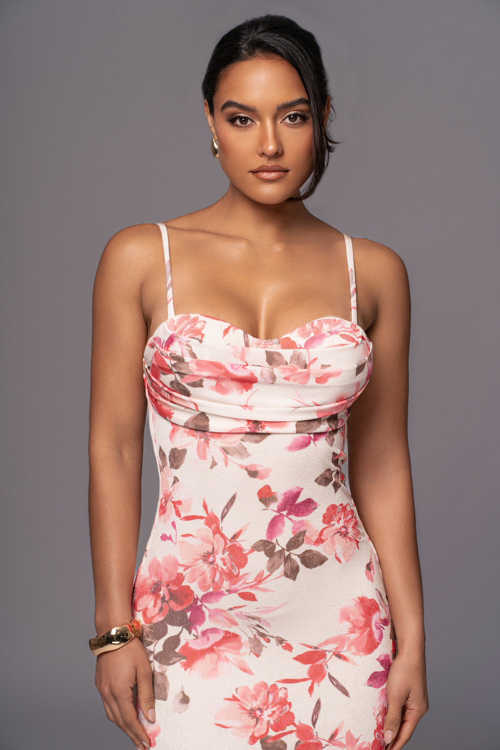 Ivory Floral Slinky Visions Of You Maxi Dress