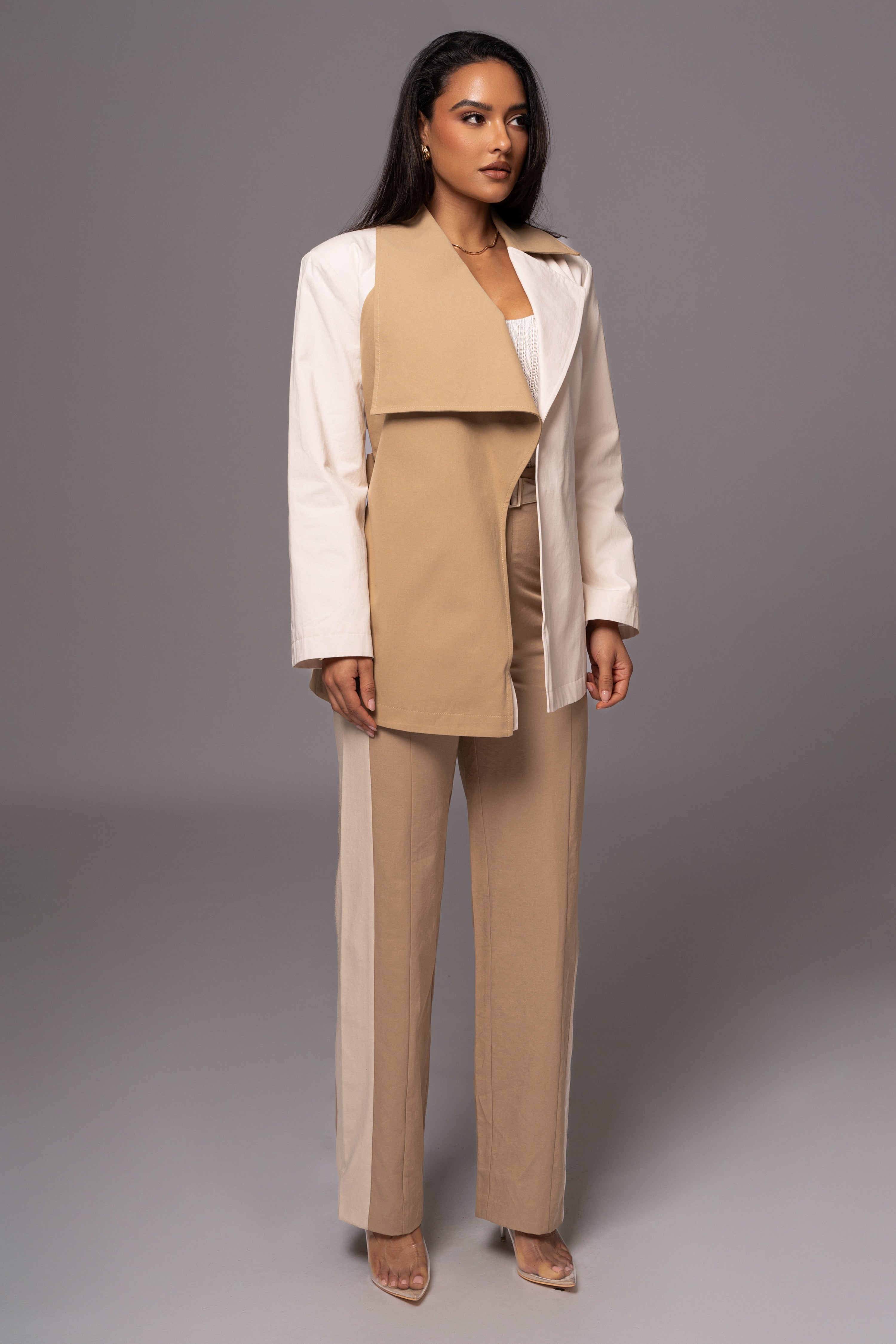 Ivory Color Block Summit Belted Jacket