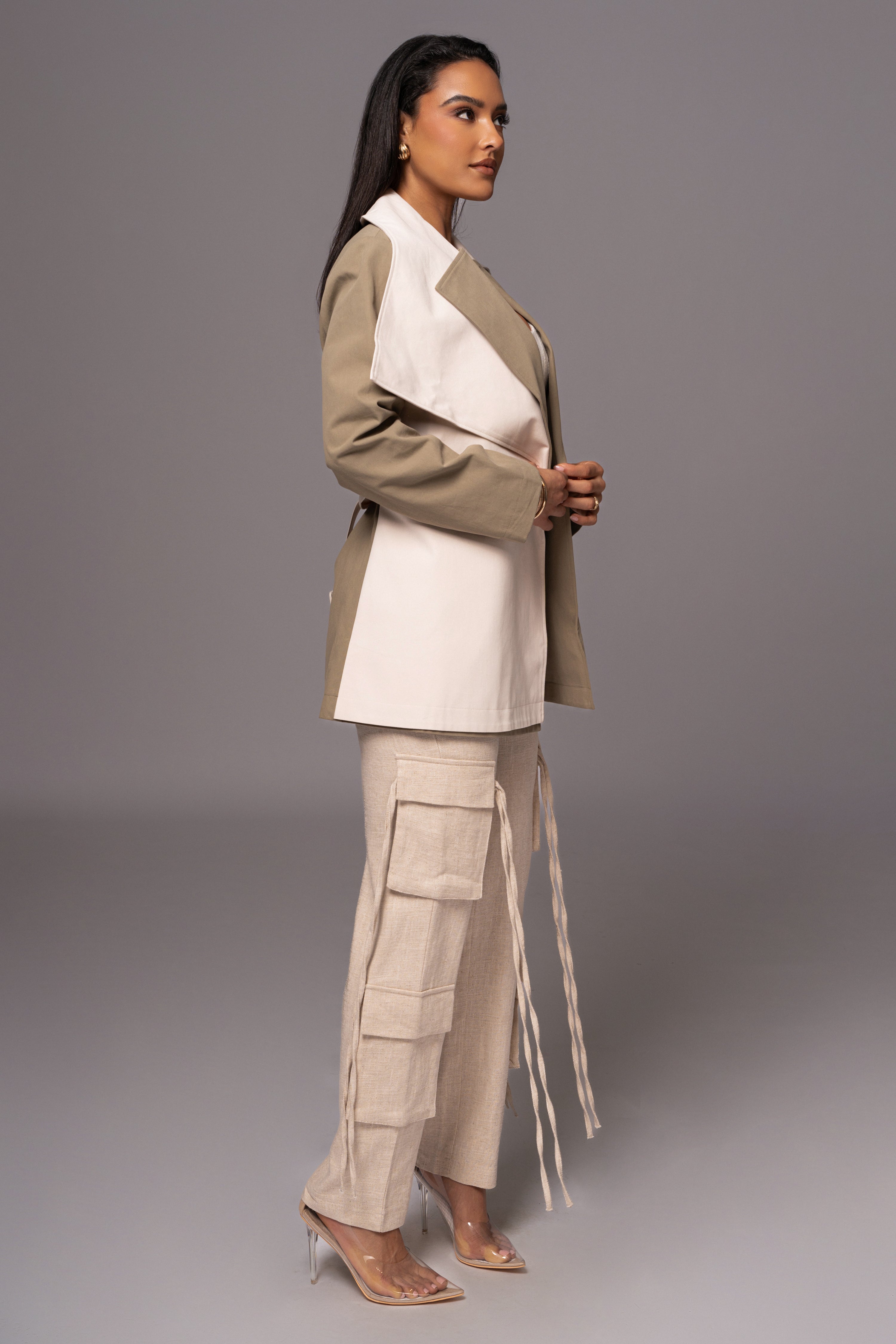 Olive Color Block Summit Belted Jacket