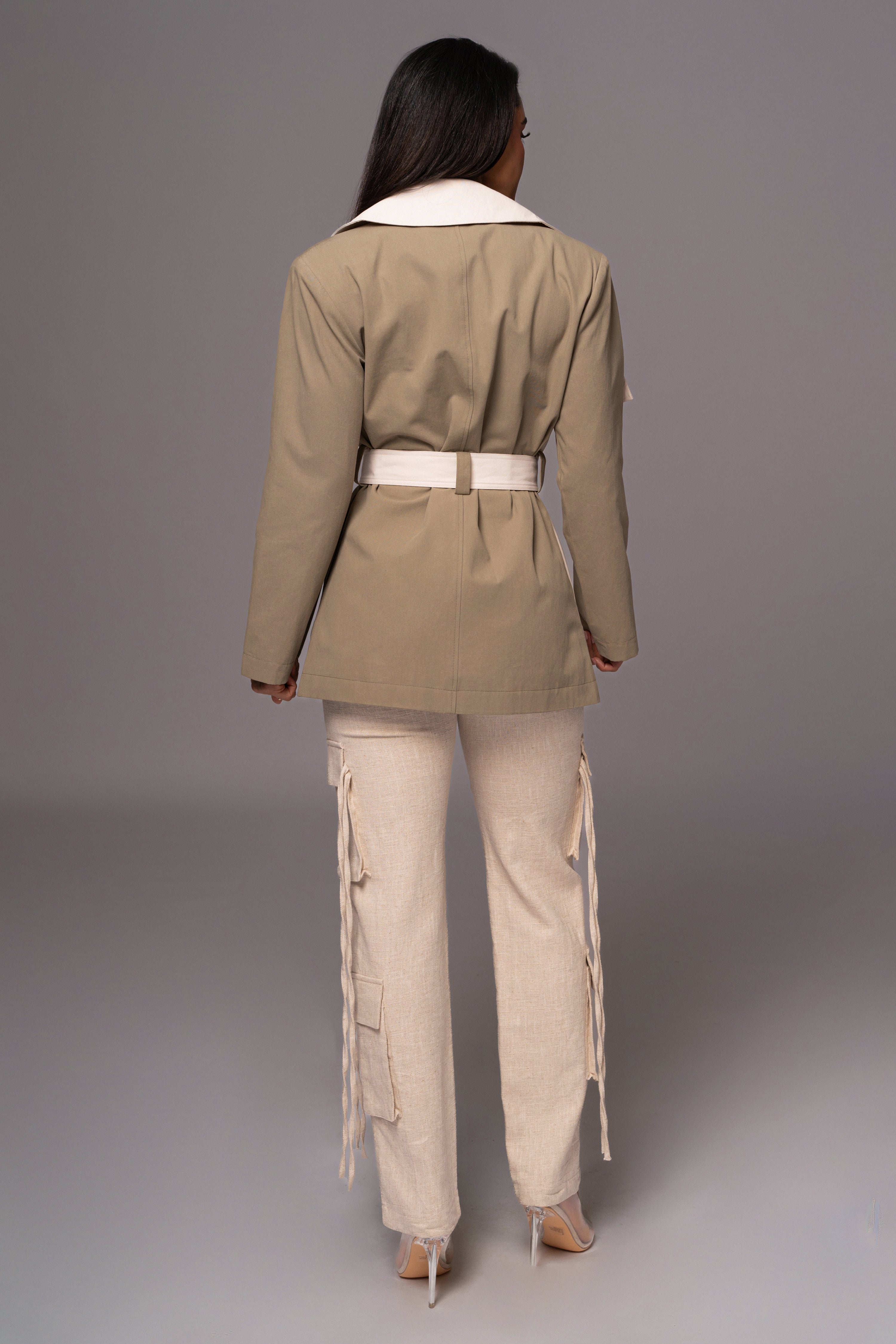 Olive Color Block Summit Belted Jacket