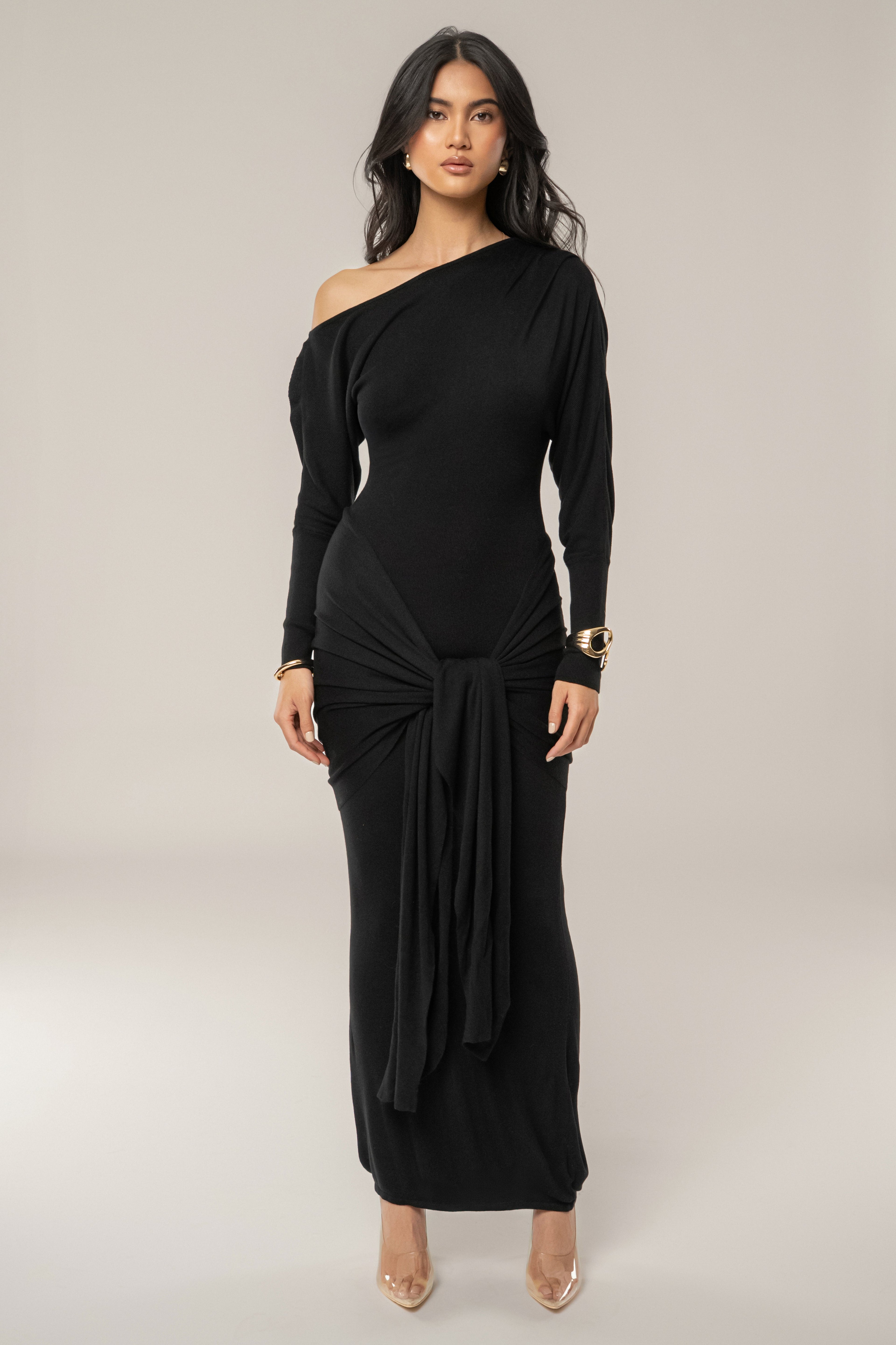 Black Dawn Drape Maxi Dress