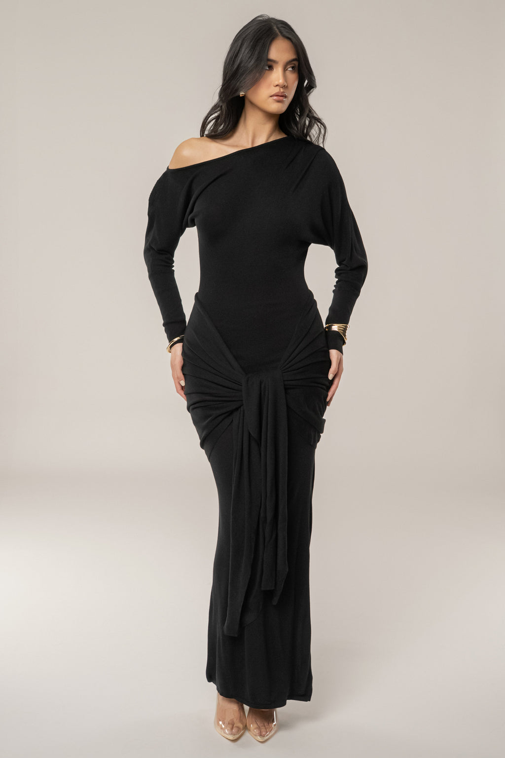 Black Dawn Drape Maxi Dress