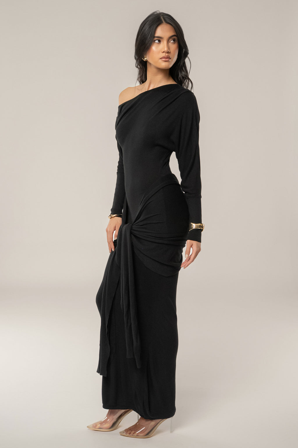 Black Dawn Drape Maxi Dress