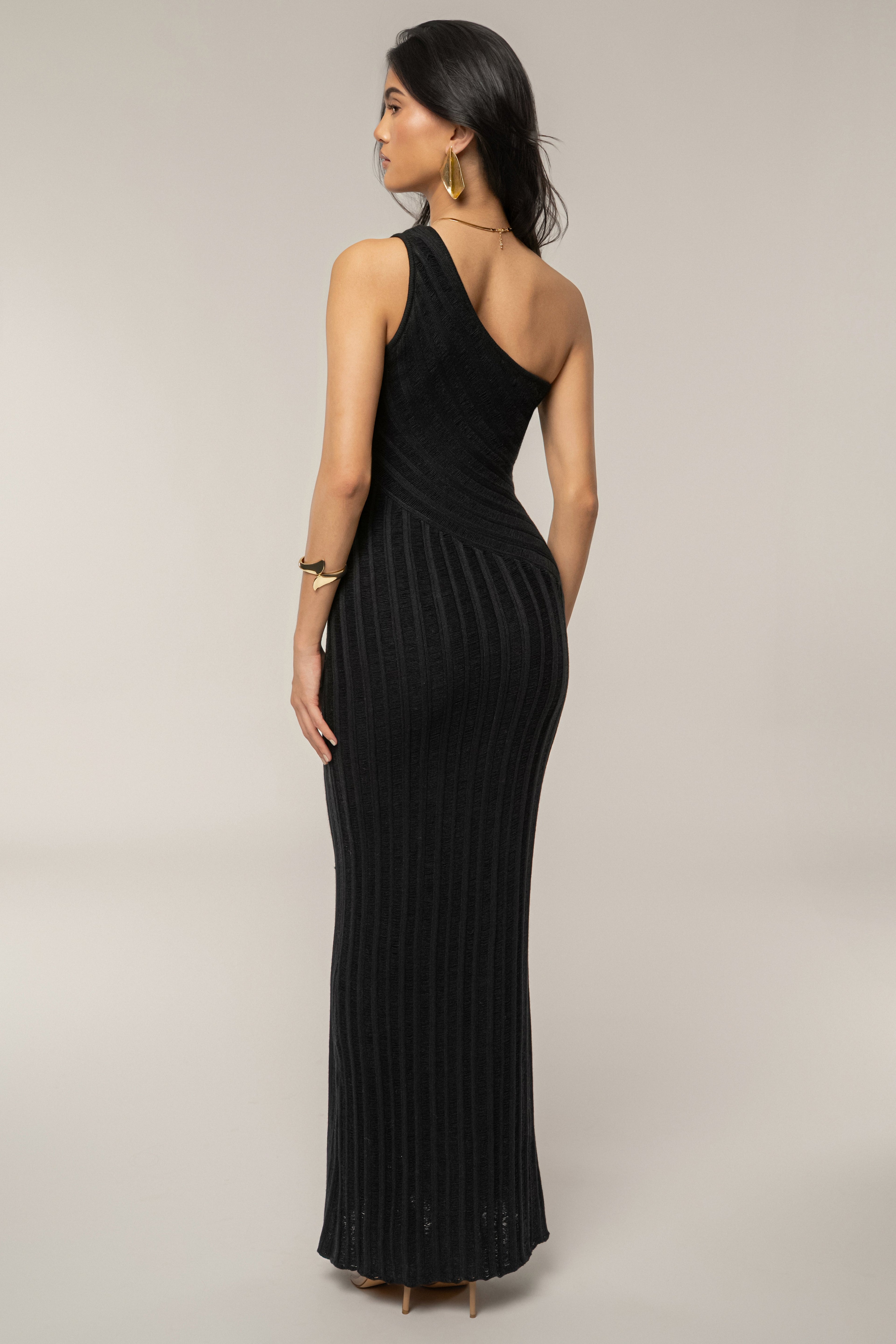 Black Fringe Knit Maxi Dress