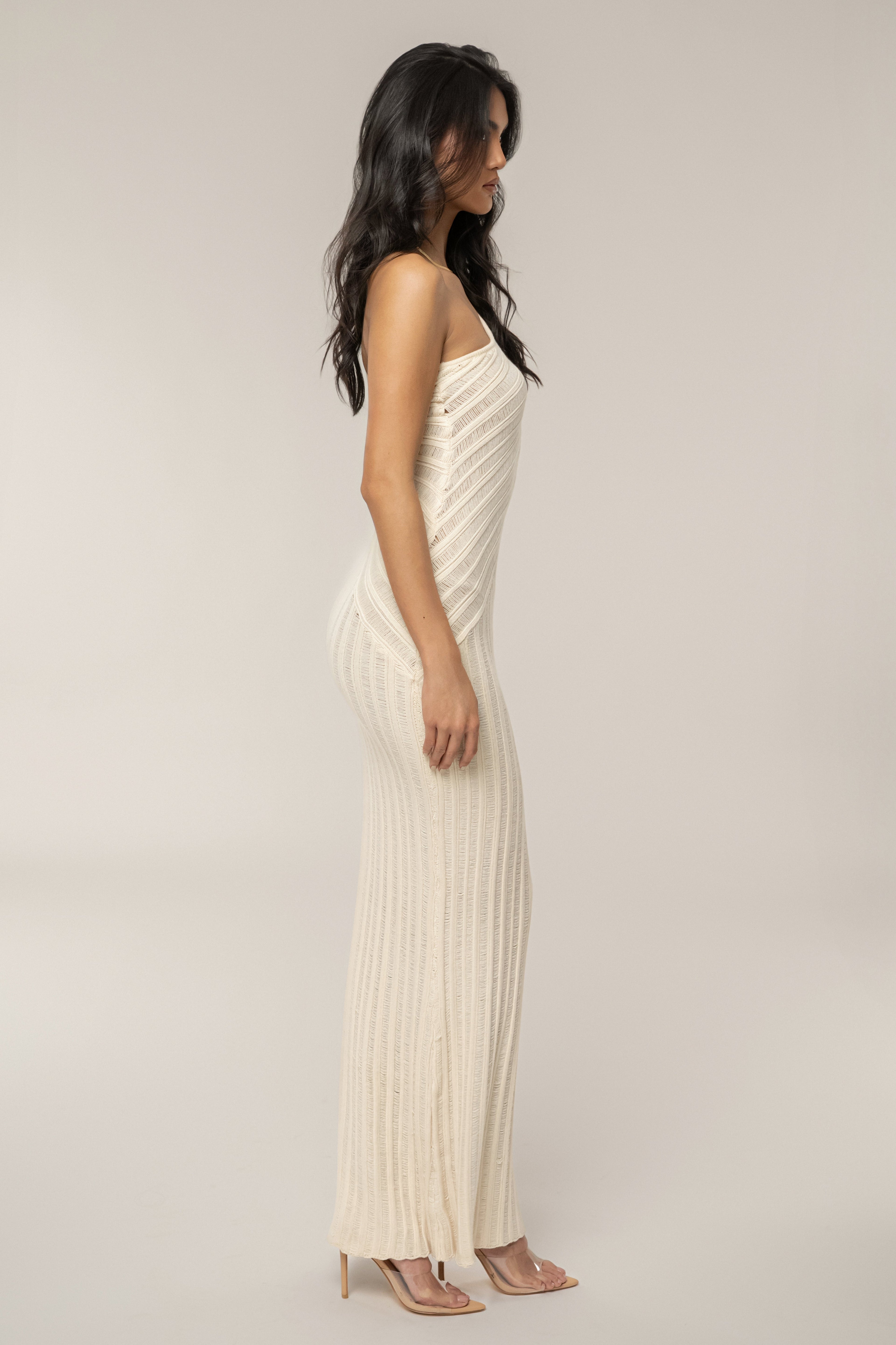 Ivory Fringe Knit Maxi Dress