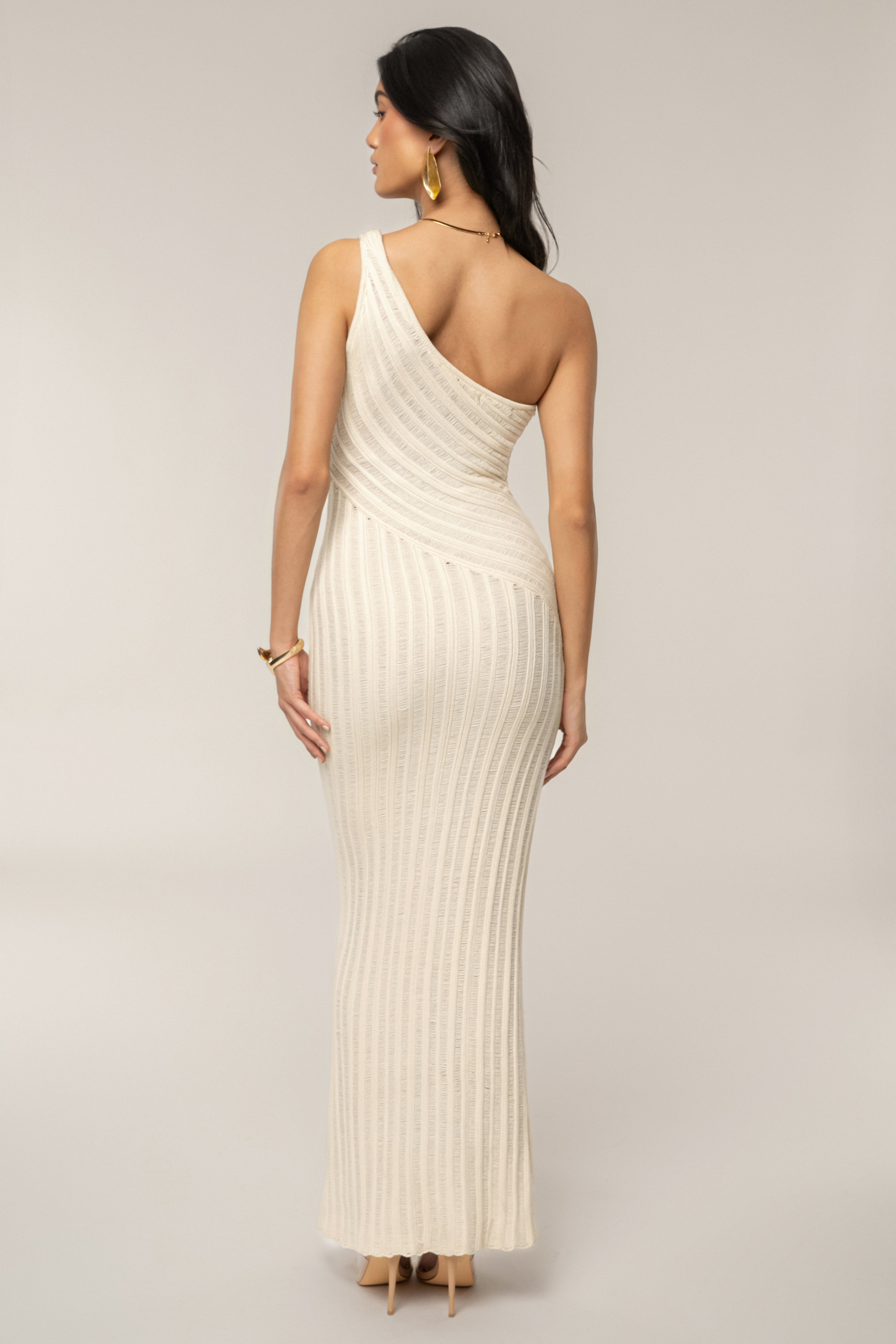 Ivory Fringe Knit Maxi Dress