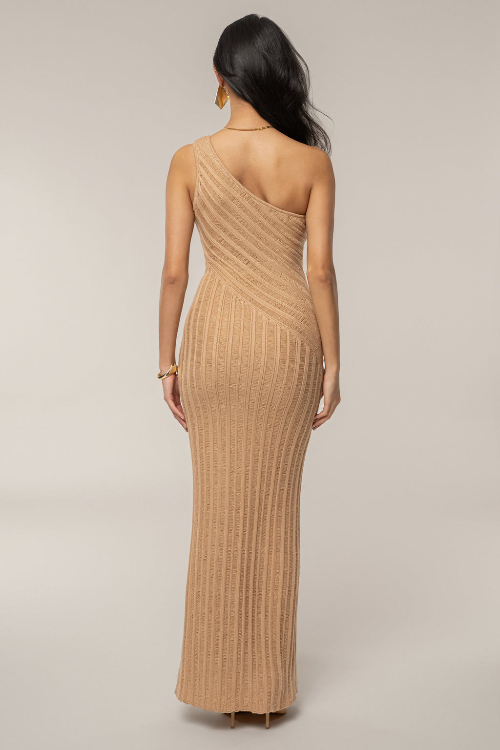 Tan Fringe Knit Maxi Dress
