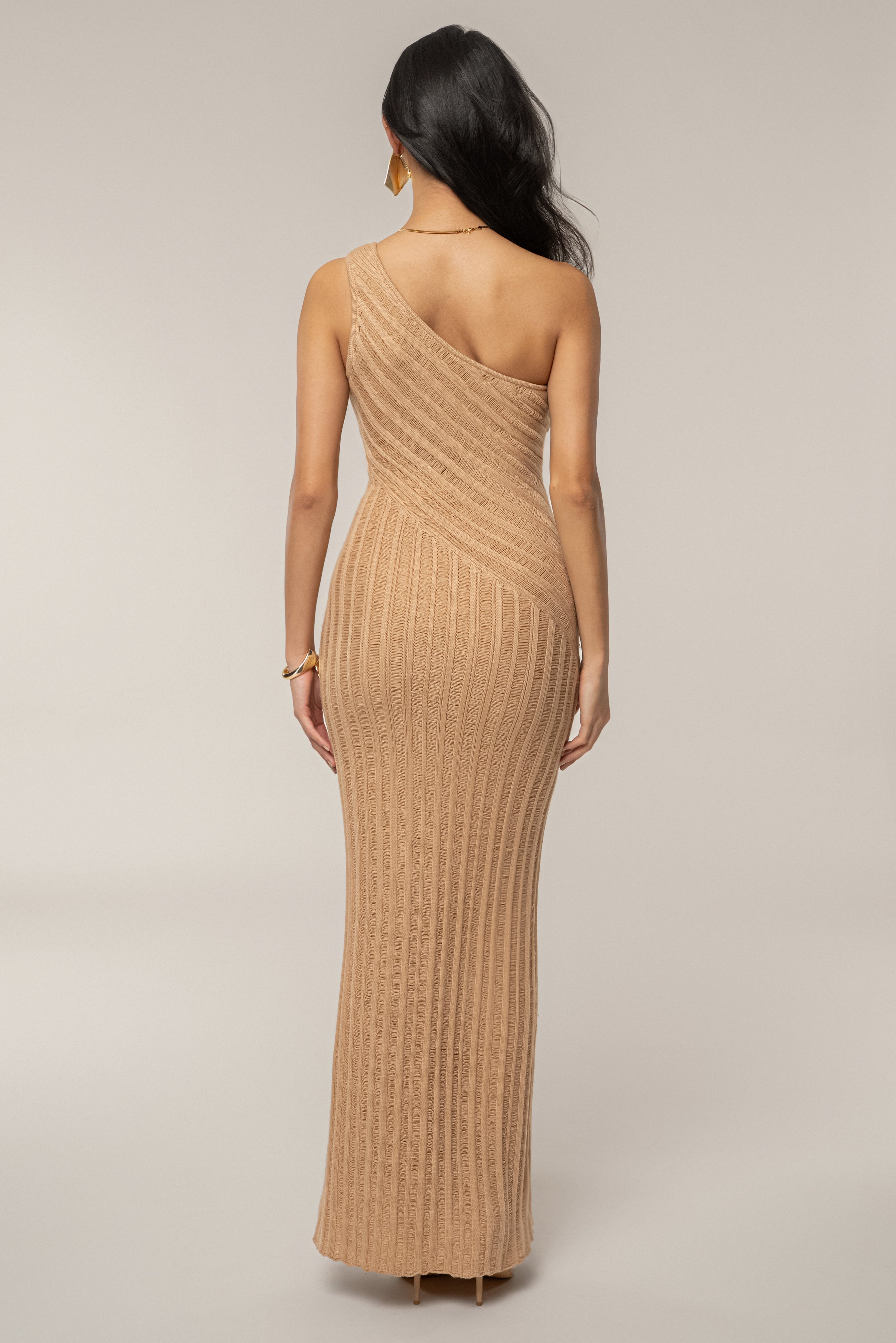 Tan Fringe Knit Maxi Dress