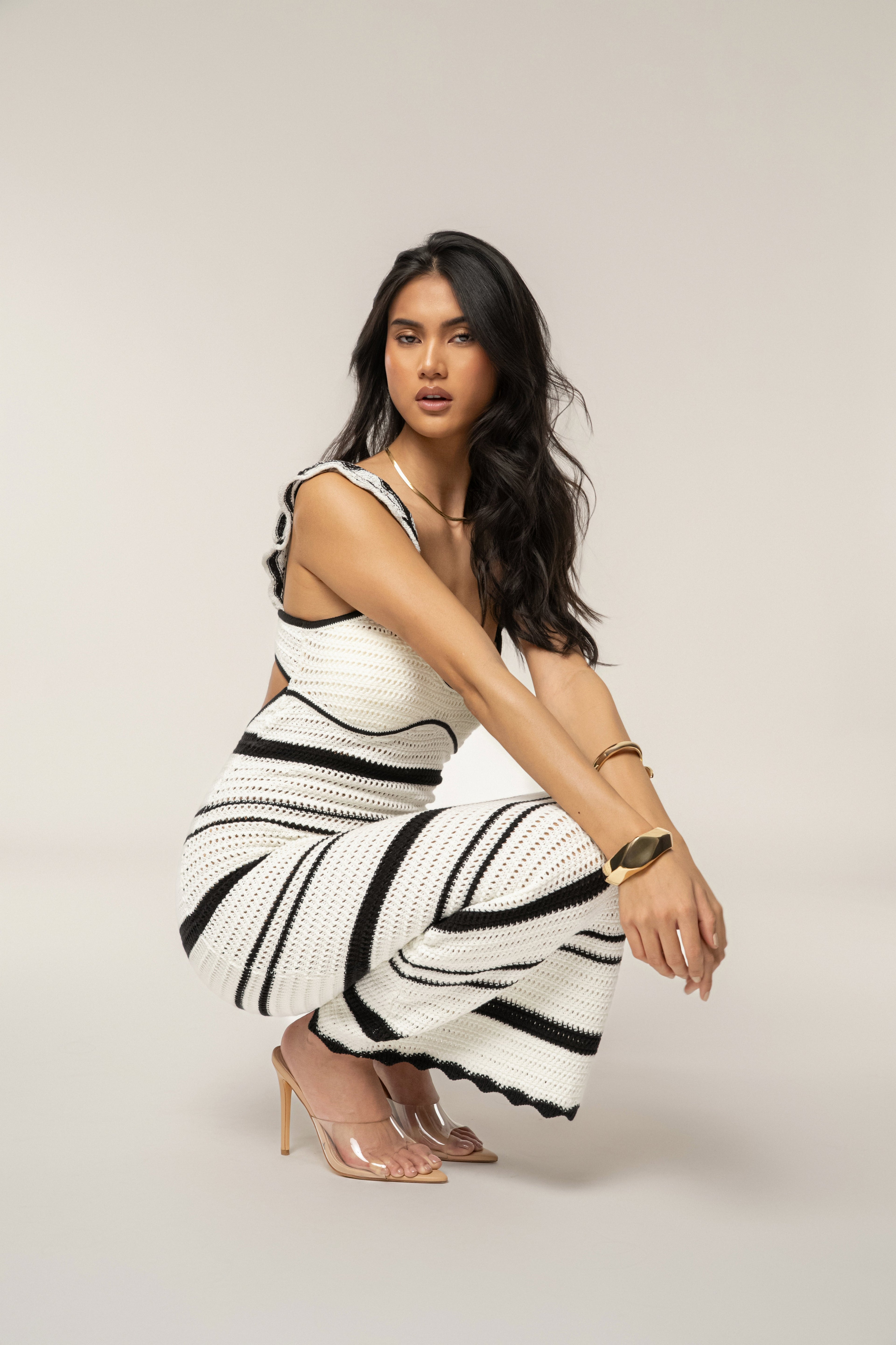 Ivory/Black Norina Striped Midi Dress