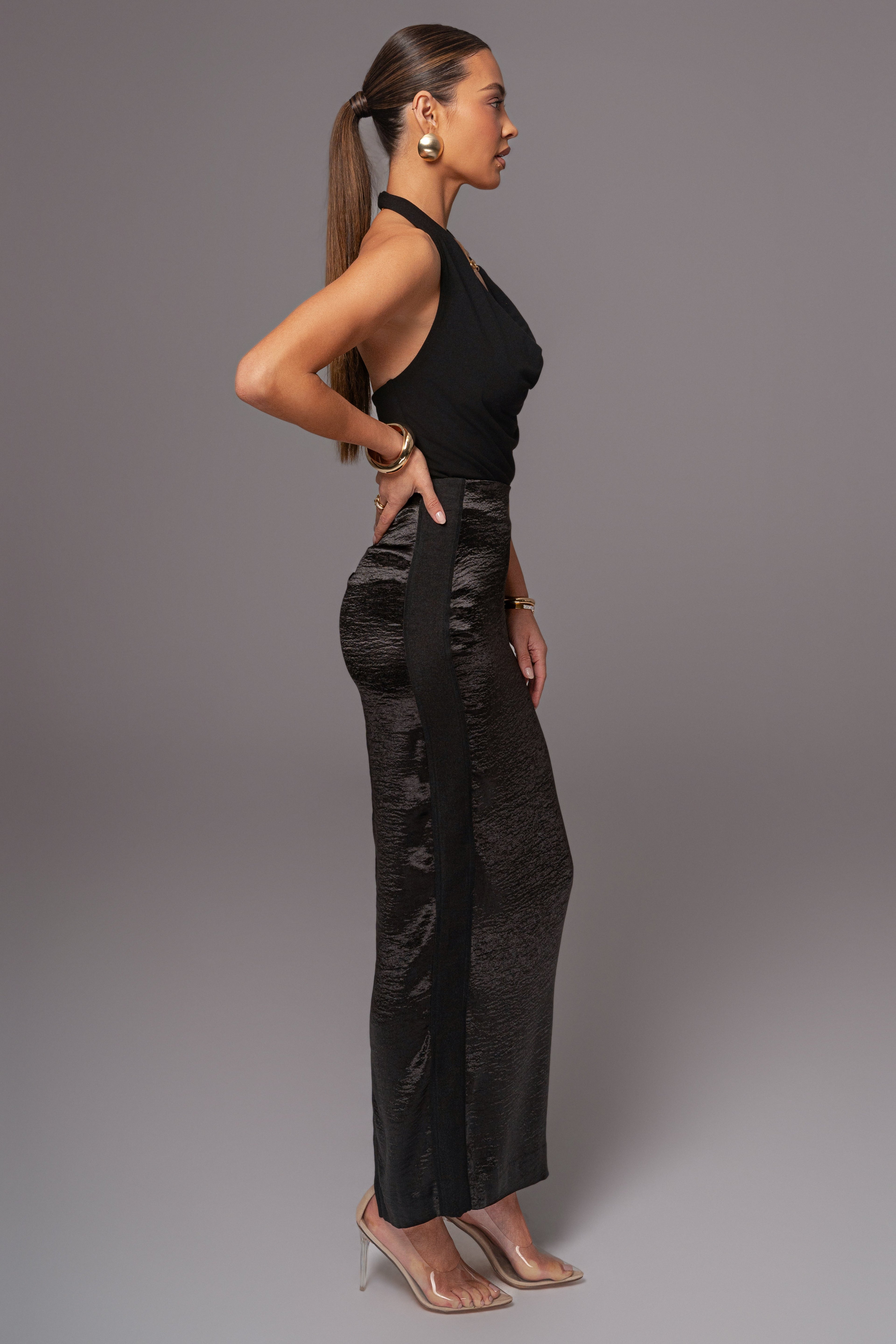 Black Nora Satin Maxi Skirt