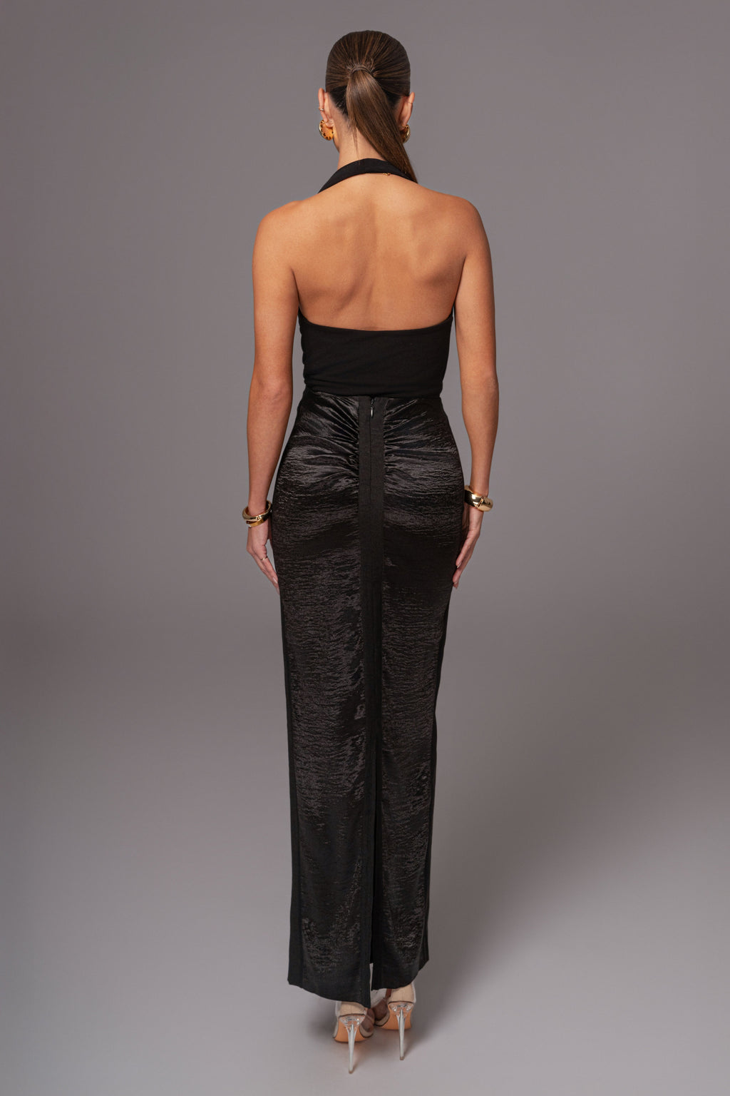 Black Nora Satin Maxi Skirt