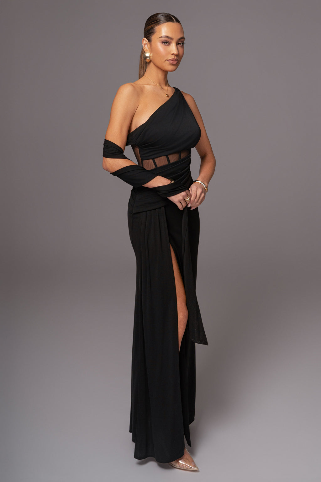Black Naida Drape Maxi Dress
