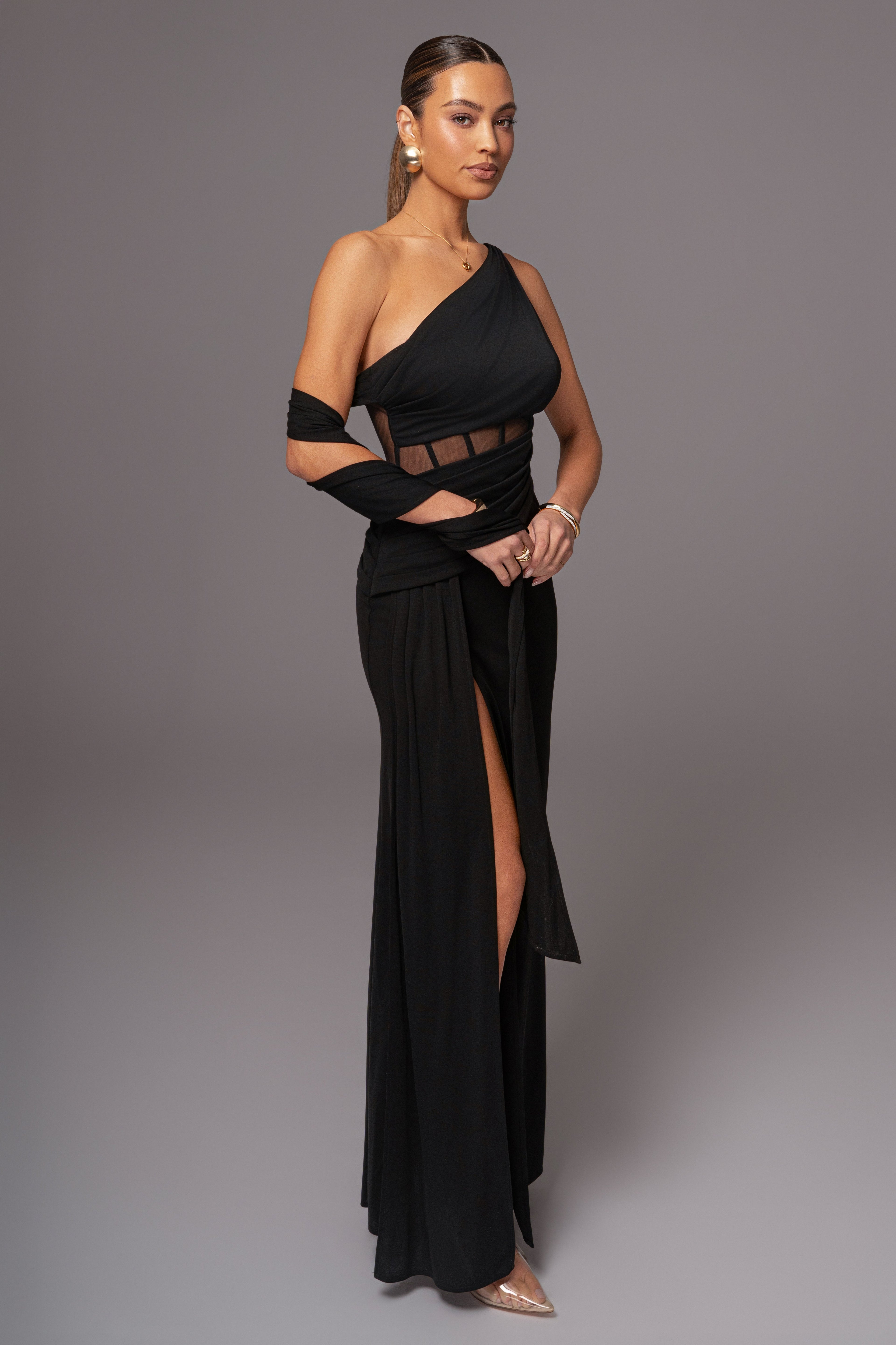 Black Naida Drape Maxi Dress