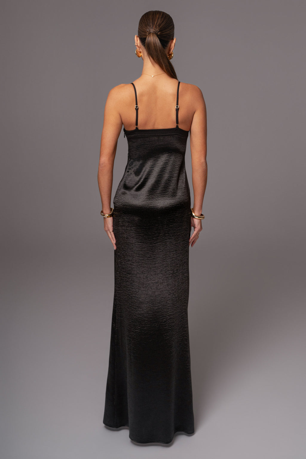 Black Surreal Satin Maxi Dress